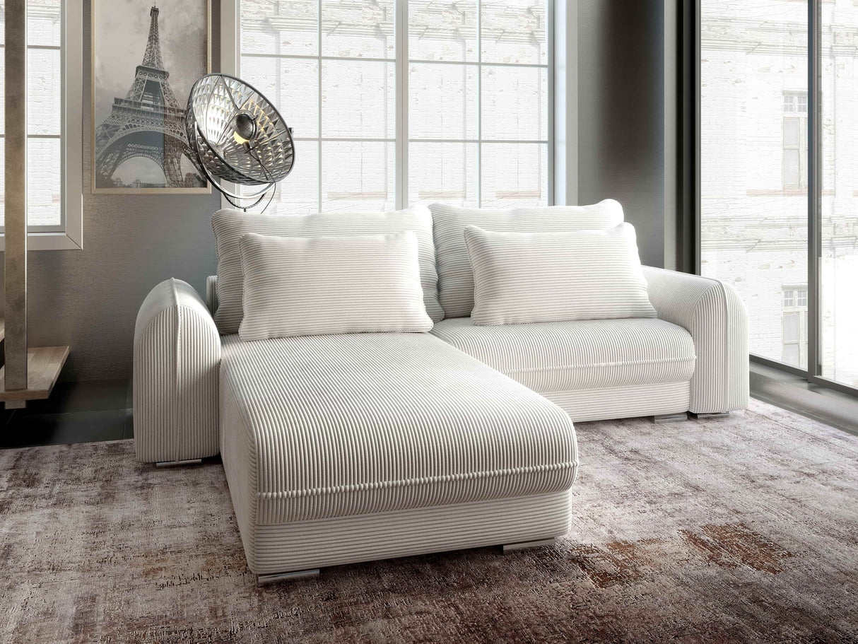 Colțar extensibil dumonde cu ladă de depozitare si sezut confortabil din spuma HR, Denver Zoom Gri 275x185 cm Fabrica