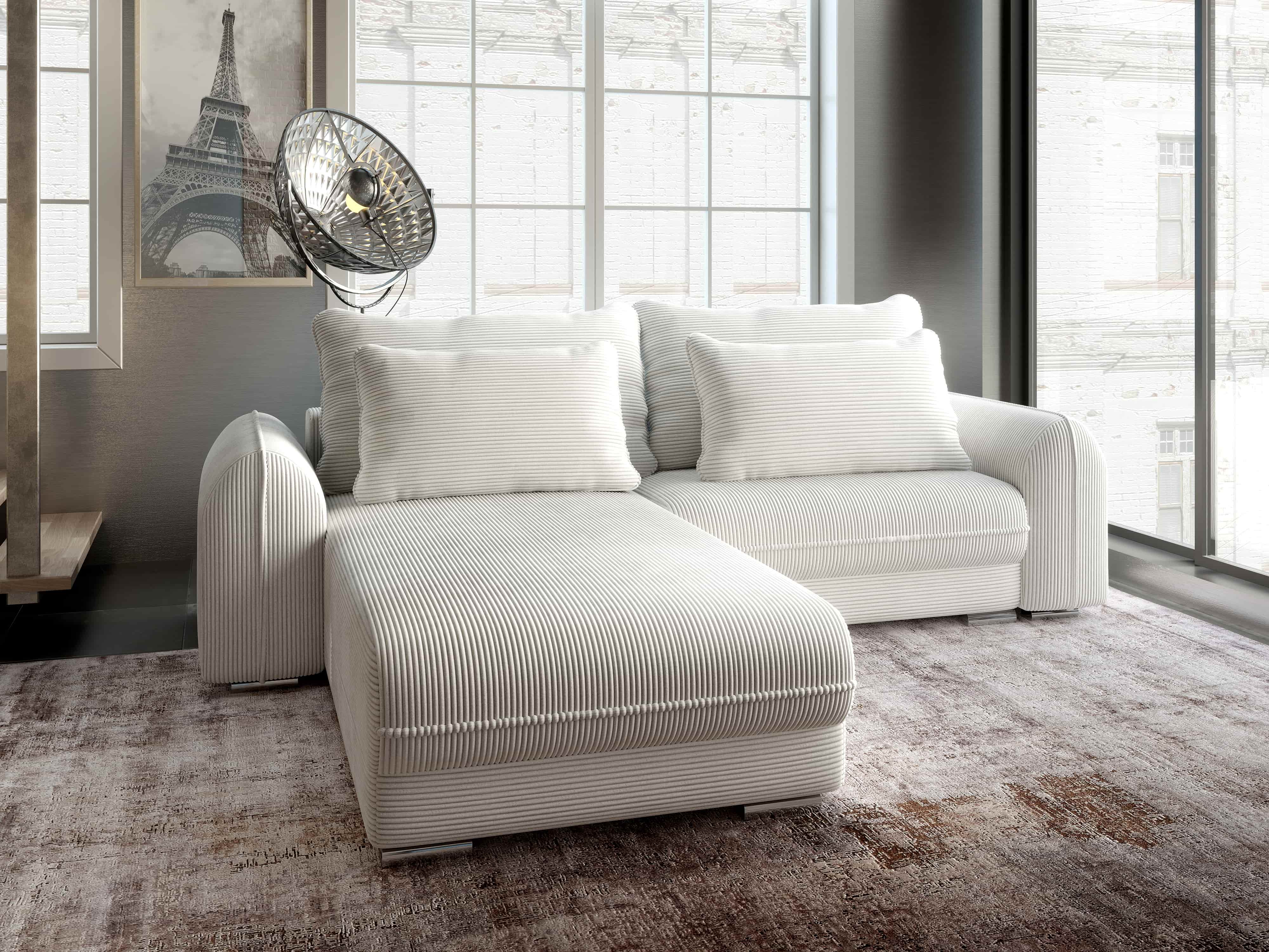 Colțar extensibil dumonde cu ladă de depozitare si sezut confortabil din spuma HR, Denver Zoom Crem 275x185 cm Fabrica