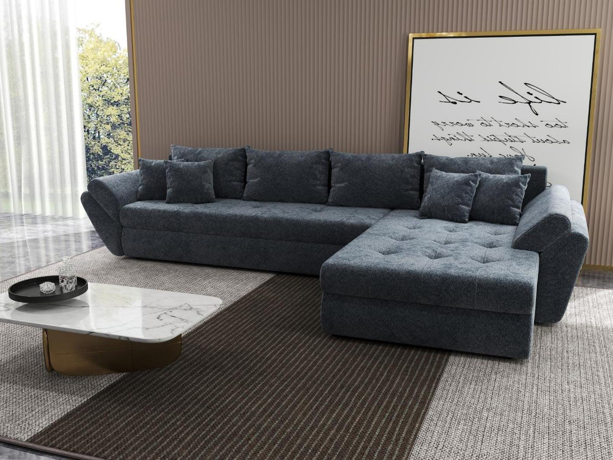 Colțar extensibil dumonde cu ladă de depozitare si sezut confortabil din spuma HR, Loana XL Euphoria Gri Grafit II 335x185 cm Fabrica