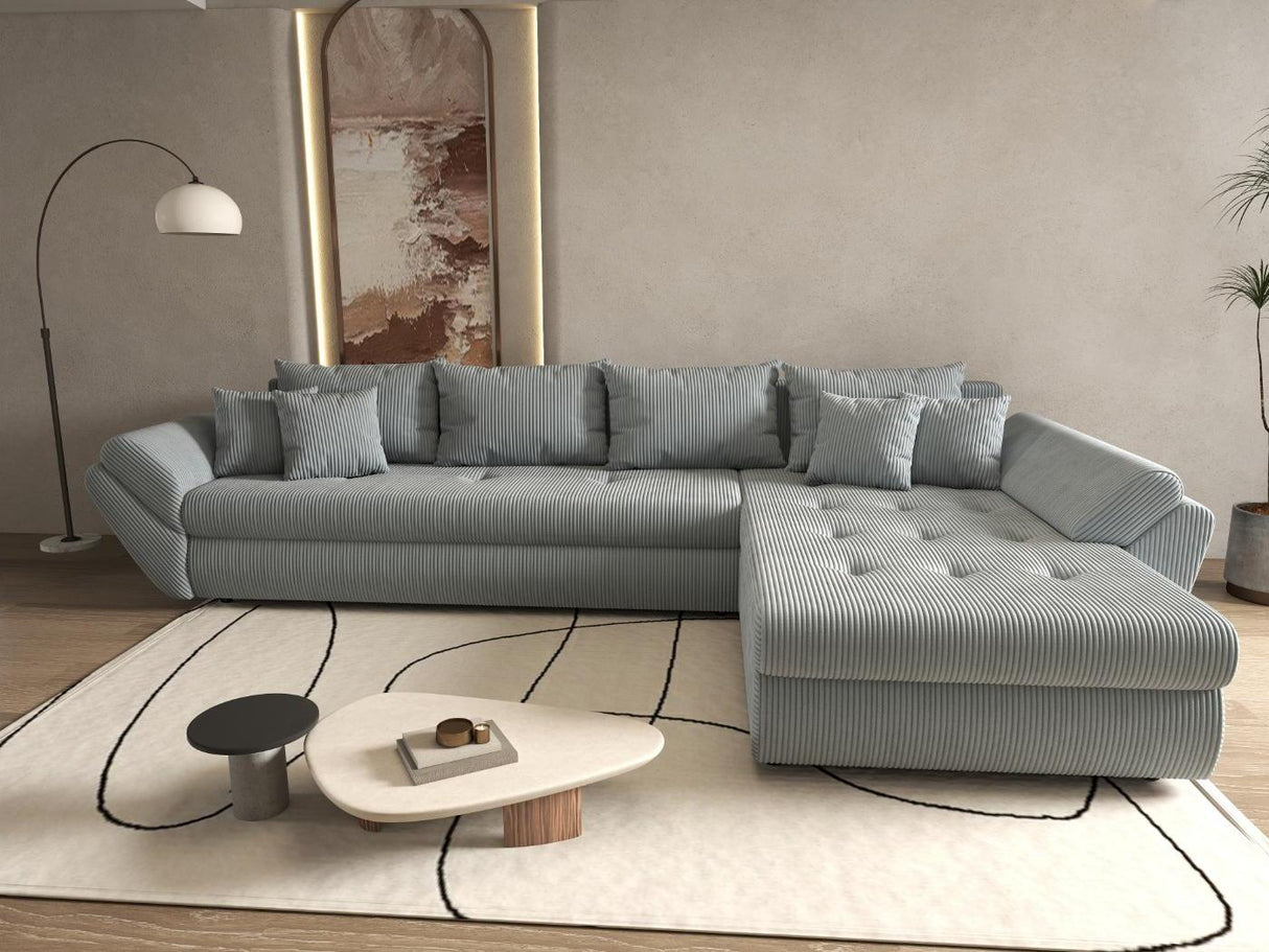 Colțar extensibil dumonde cu ladă de depozitare si sezut confortabil din spuma HR, Loana XL Zoom Mint II 335x185 cm Fabrica