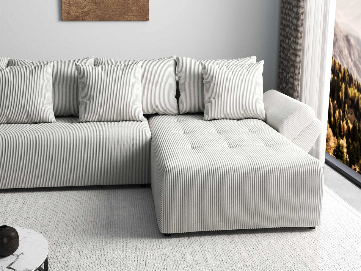 Colțar extensibil dumonde cu ladă de depozitare si sezut confortabil din spuma HR, Berlin XL Zoom Pearl 350x185 cm II Fabrica