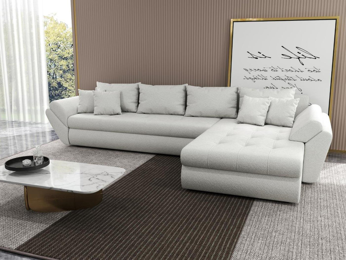 Colțar extensibil dumonde cu ladă de depozitare si sezut confortabil din spuma HR, Loana XL Euphoria Alb II 335x185 cm Fabrica