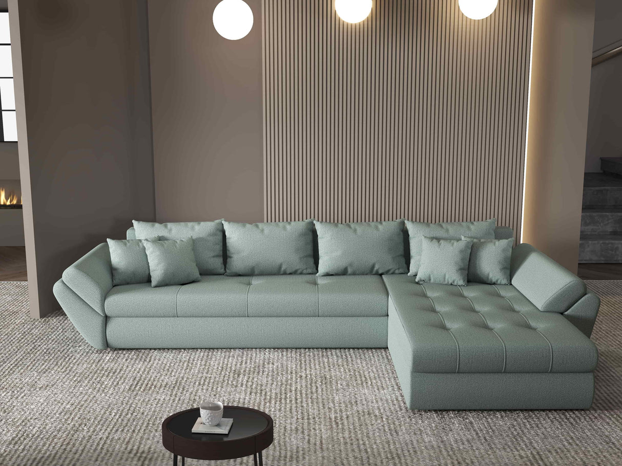 Colțar extensibil dumonde cu ladă de depozitare si sezut confortabil din spuma HR, Loana XL Enjoy Mint II 335x185 cm Fabrica