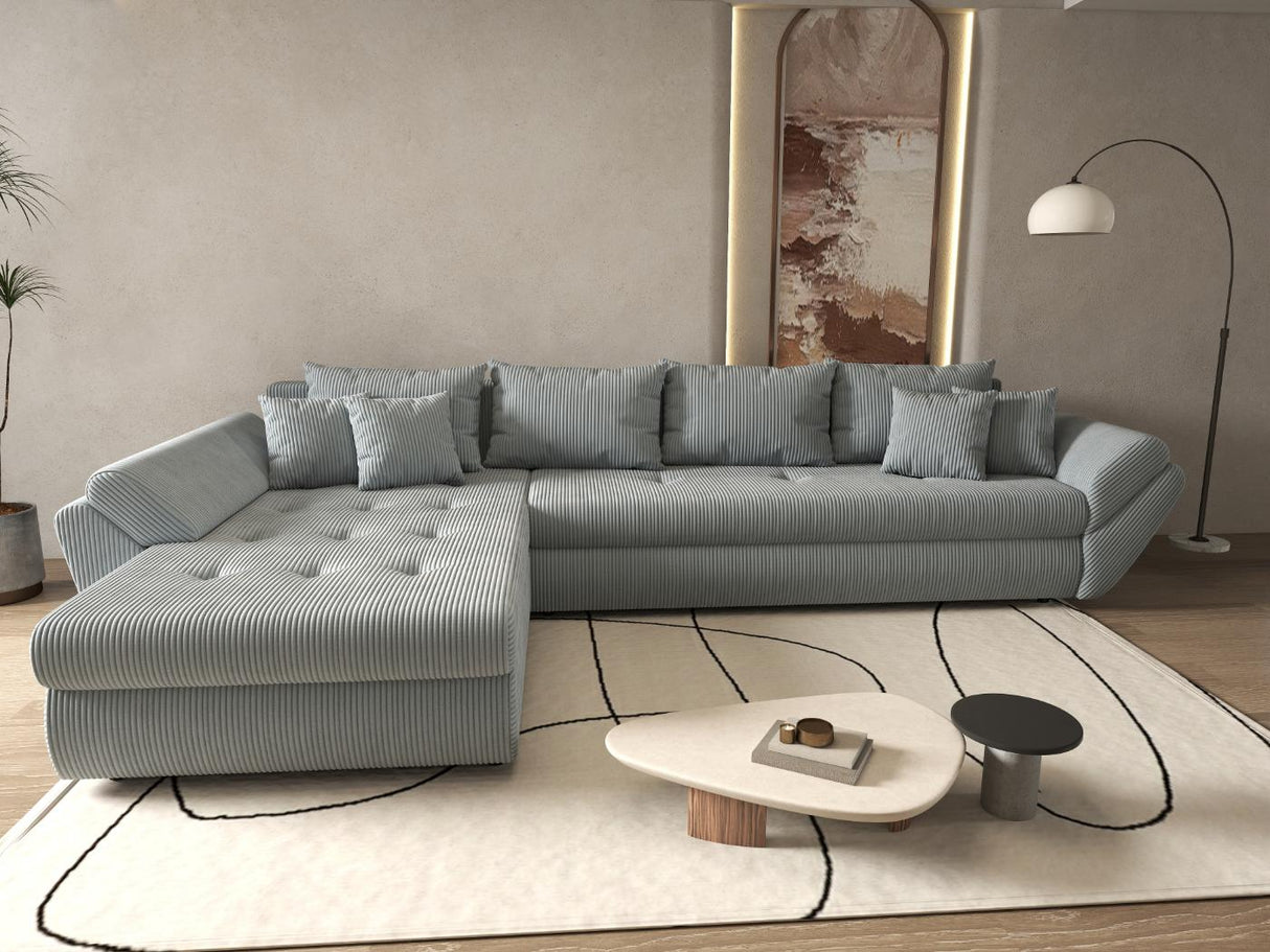 Colțar extensibil dumonde cu ladă de depozitare si sezut confortabil din spuma HR, Loana XL Zoom Gri 335x185 cm Fabrica