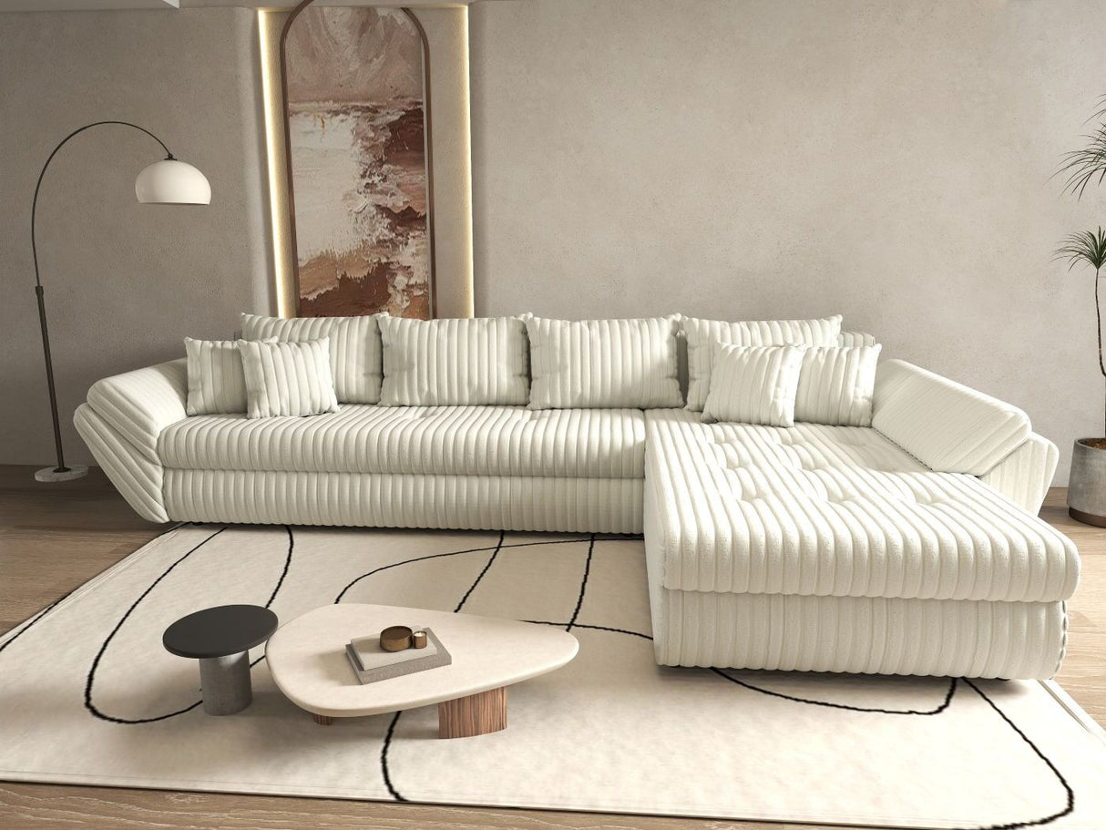 Colțar extensibil dumonde cu ladă de depozitare si sezut confortabil din spuma HR, Loana XL Ambience Alb II 335x185 cm Fabrica