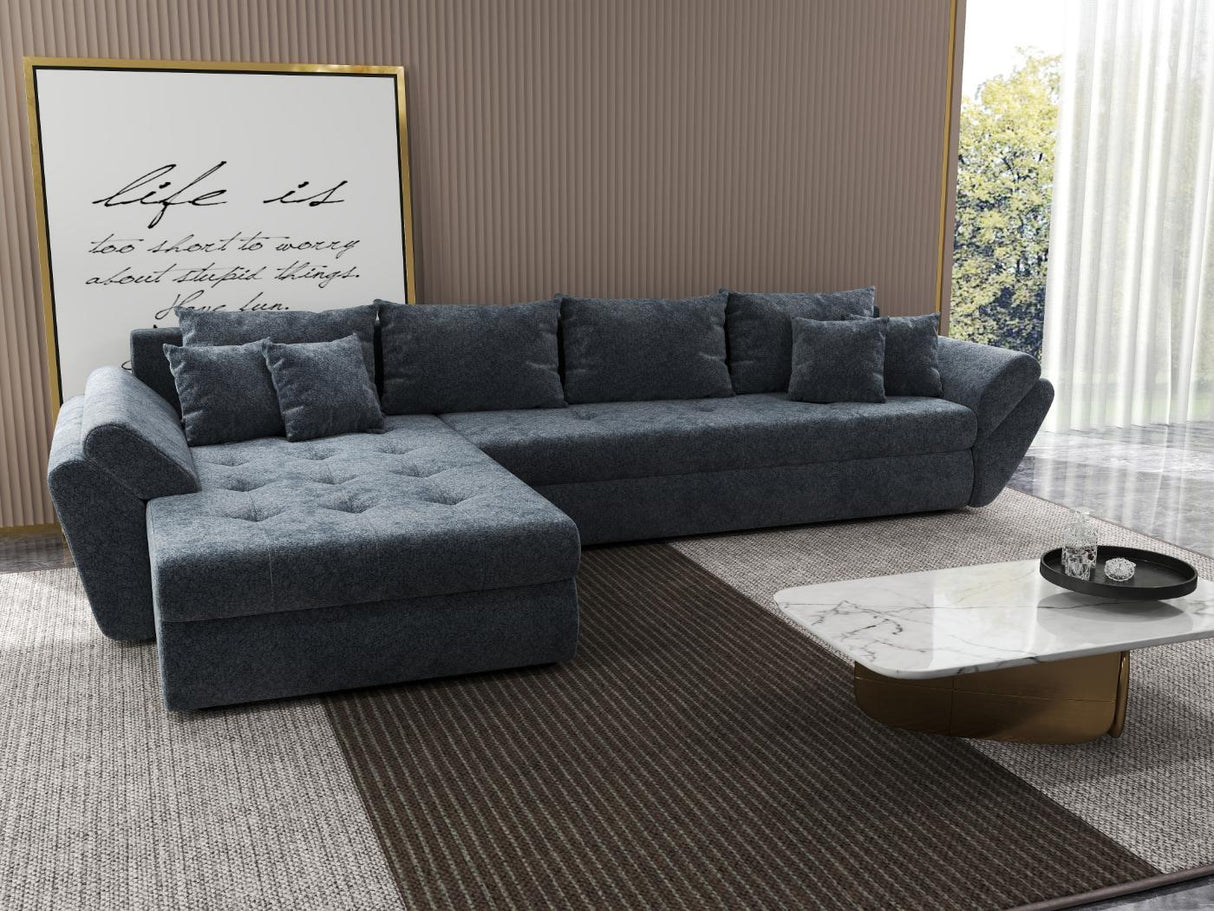 Colțar extensibil dumonde cu ladă de depozitare si sezut confortabil din spuma HR, Loana XL Euphoria Gri Grafit 335x185 cm Fabrica