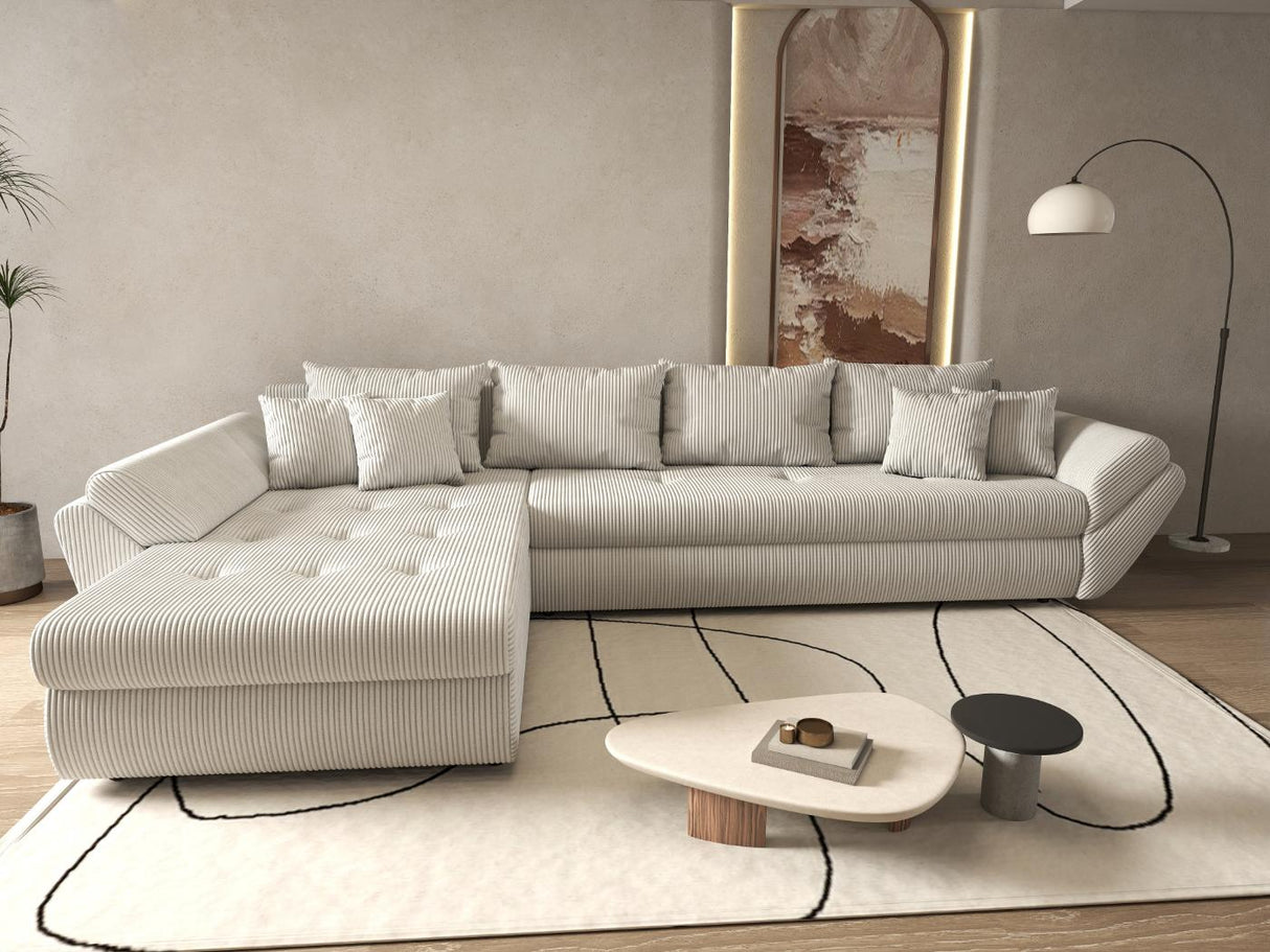 Colțar extensibil dumonde cu ladă de depozitare si sezut confortabil din spuma HR, Loana XL Zoom Gri 335x185 cm Fabrica