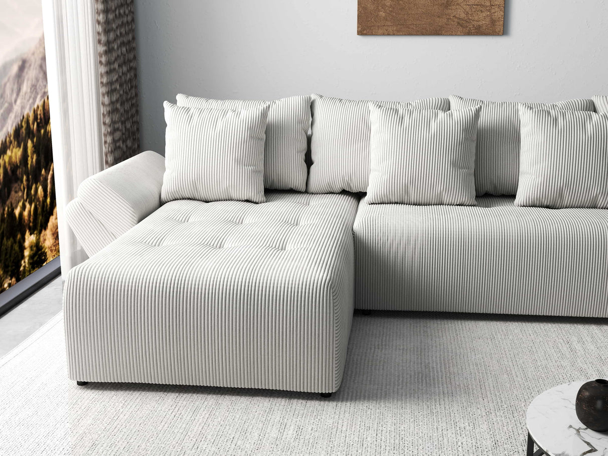 Colțar extensibil dumonde cu ladă de depozitare si sezut confortabil din spuma HR, Berlin XL Zoom Pearl 350x185 cm Fabrica