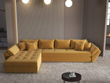 Colțar extensibil dumonde cu ladă de depozitare si sezut confortabil din spuma HR, Loana XL Royal Mustar 335x185 cm Fabrica