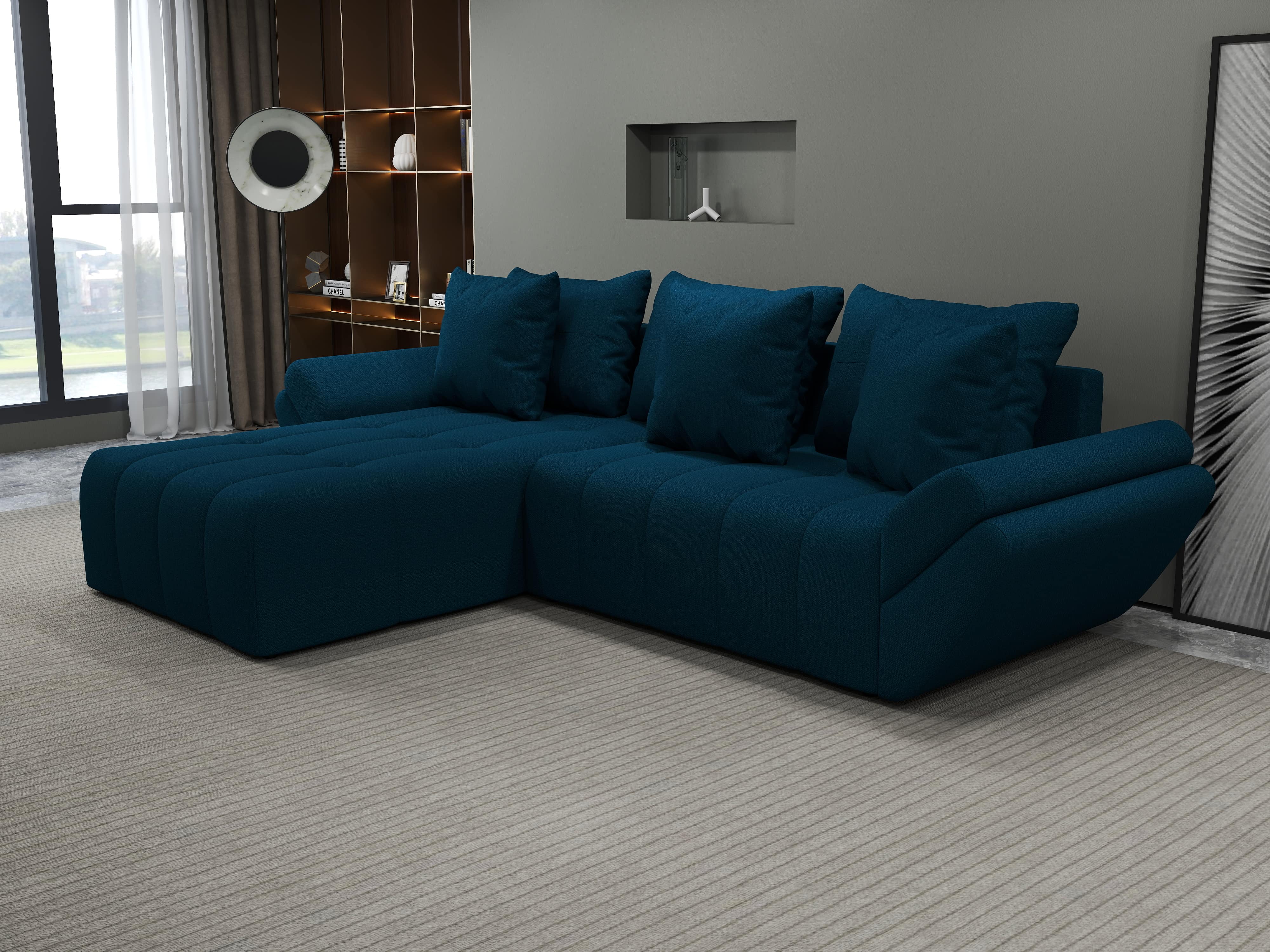 Colțar extensibil dumonde cu ladă de depozitare si sezut confortabil din spuma HR, Berlin Enjoy Verde Petrol 280x185 cm Fabrica
