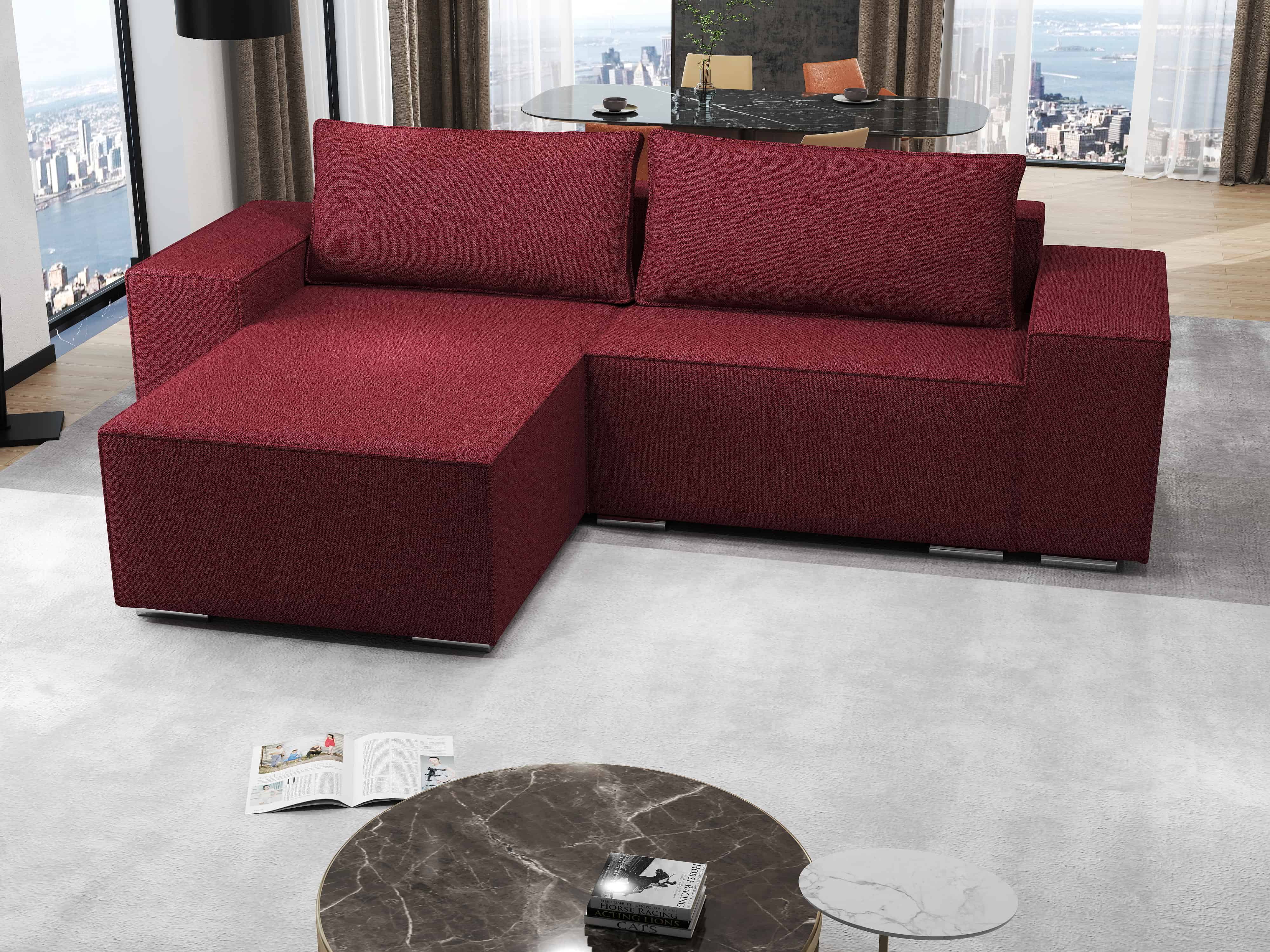 Colțar extensibil dumonde cu ladă de depozitare si sezut confortabil din spuma HR, Dream Enjoy Rosu 290x185 cm Fabrica