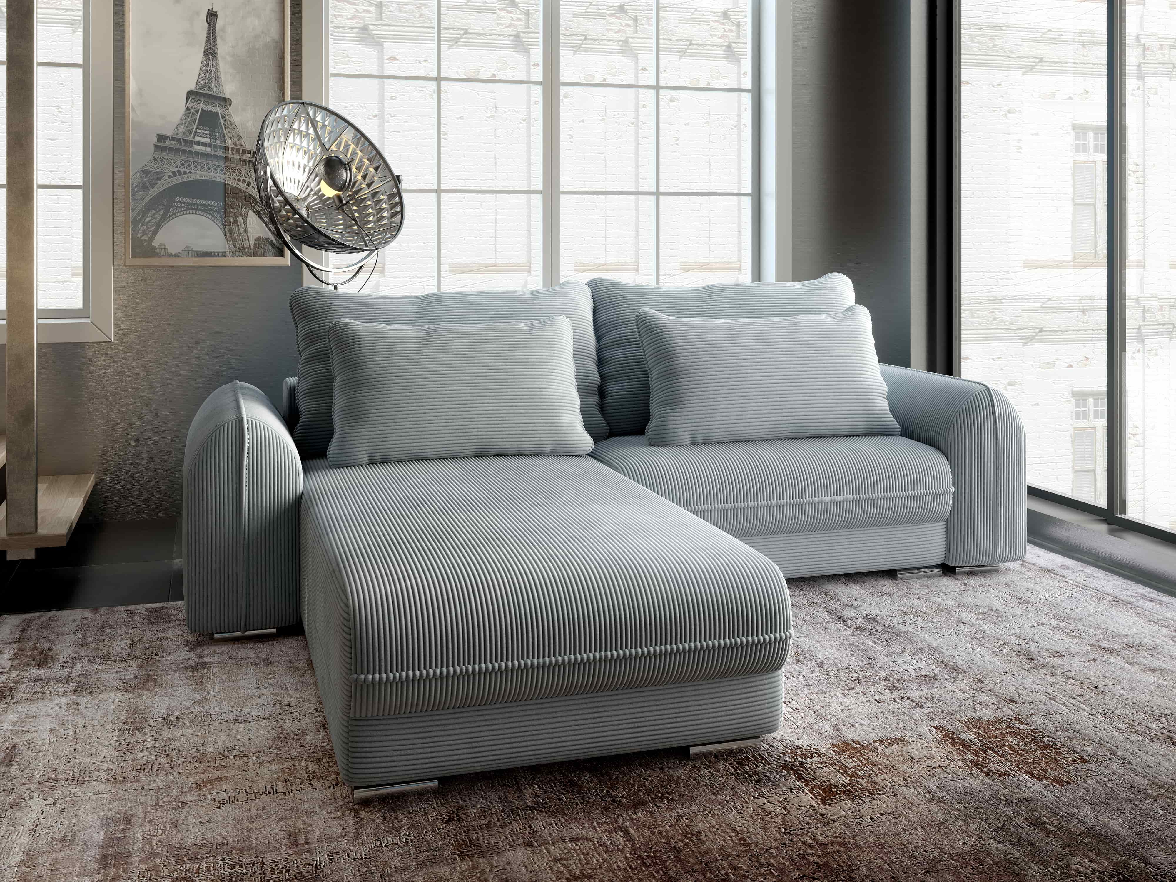 Colțar extensibil dumonde cu ladă de depozitare si sezut confortabil din spuma HR, Denver Zoom Grey 275x185 cm Fabrica