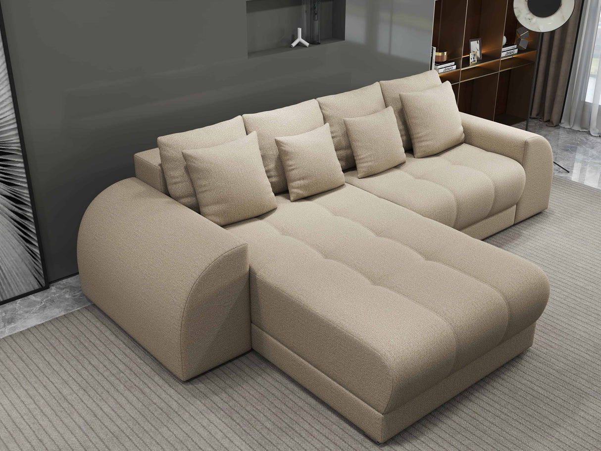 Colțar extensibil dumonde cu ladă de depozitare si sezut confortabil din spuma HR, Verona Enjoy Beige 290x185 cm Fabrica