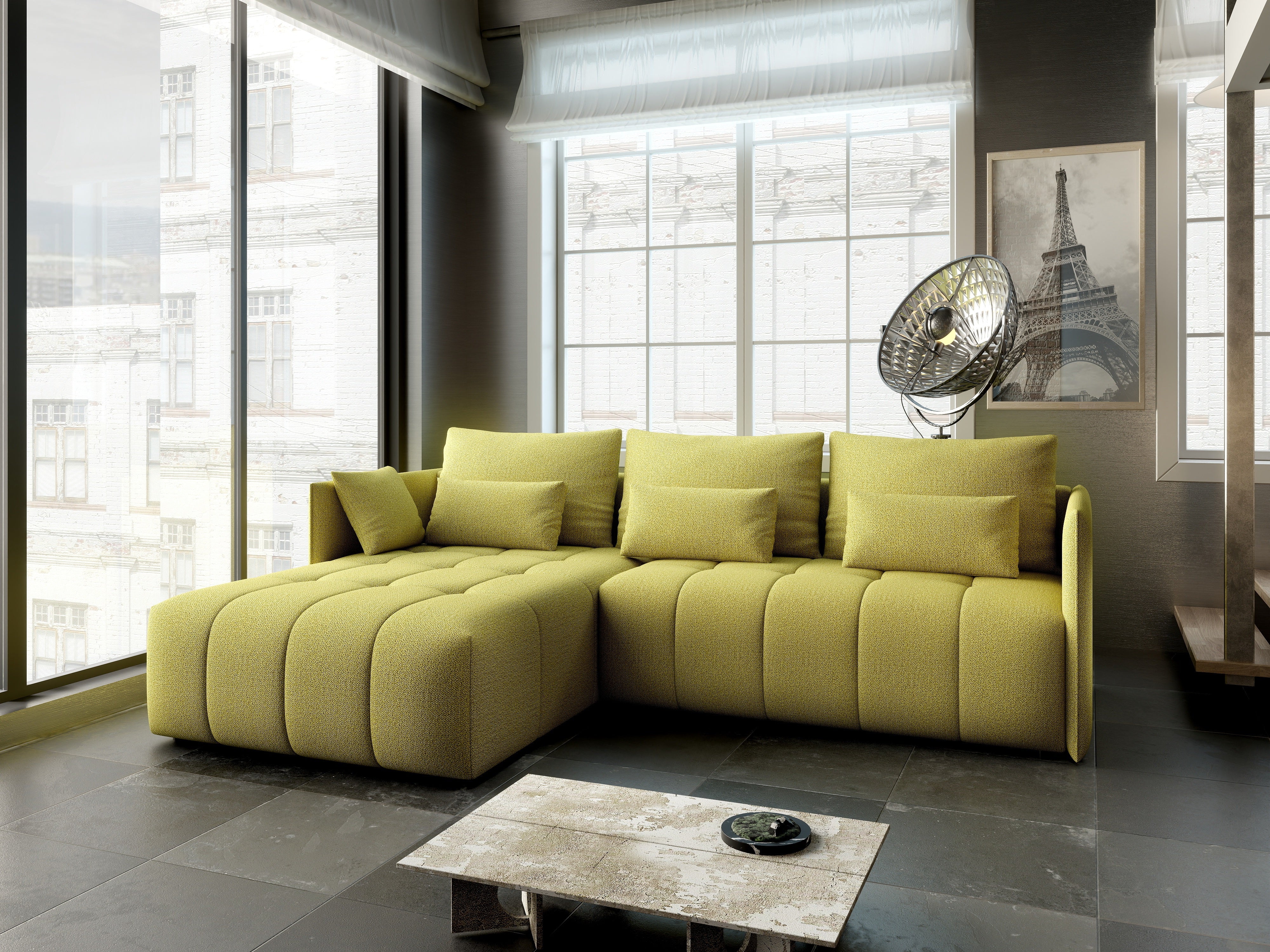 Colțar extensibil dumonde cu ladă de depozitare si sezut confortabil din spuma HR, Malta Green 235x185 cm Fabrica