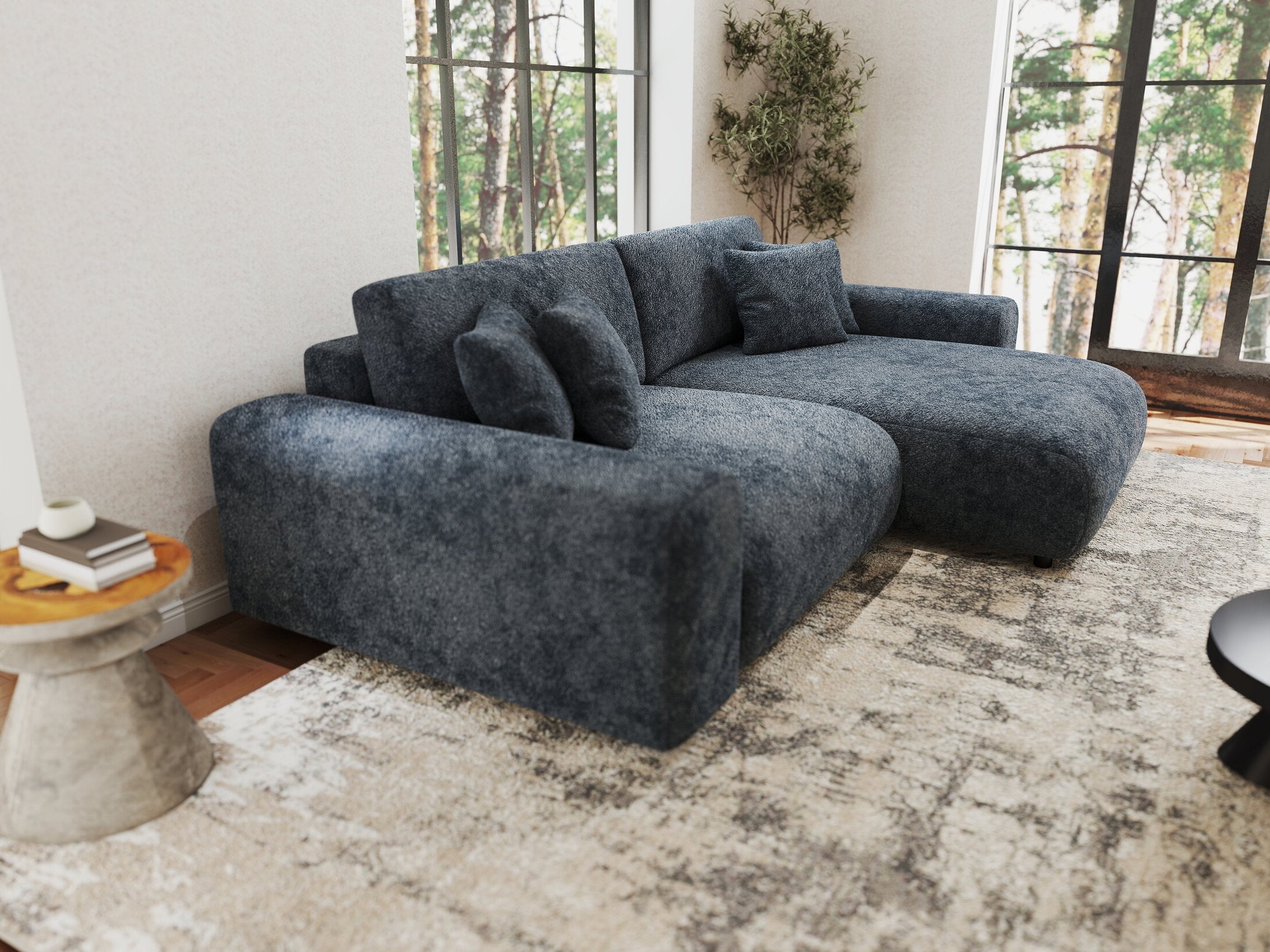 Colțar extensibil dumonde cu ladă de depozitare si sezut confortabil din spuma HR, Sarina Euphoria Gri Grafit 255x168 cm II