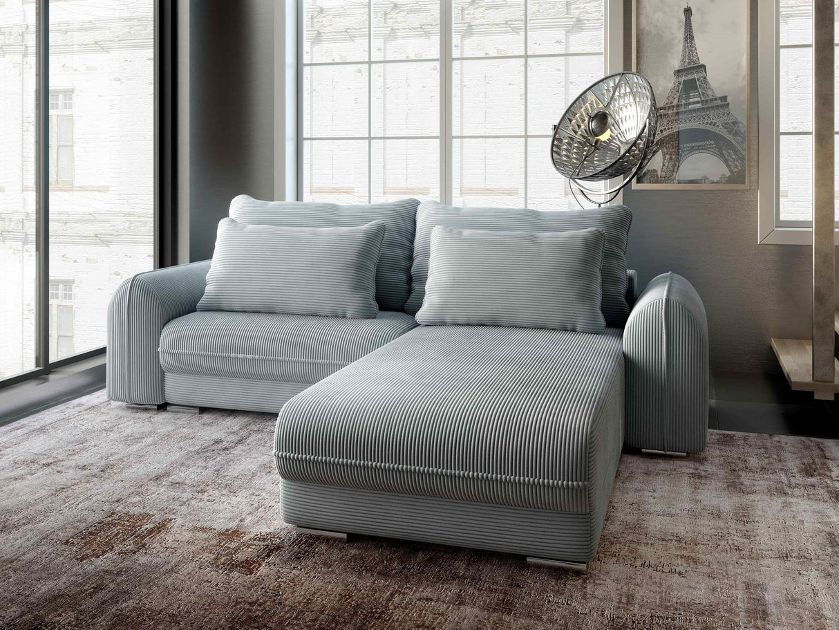 Colțar extensibil dumonde cu ladă de depozitare si sezut confortabil din spuma HR, Denver Zoom Gri Mint 275x185 cm II Fabrica