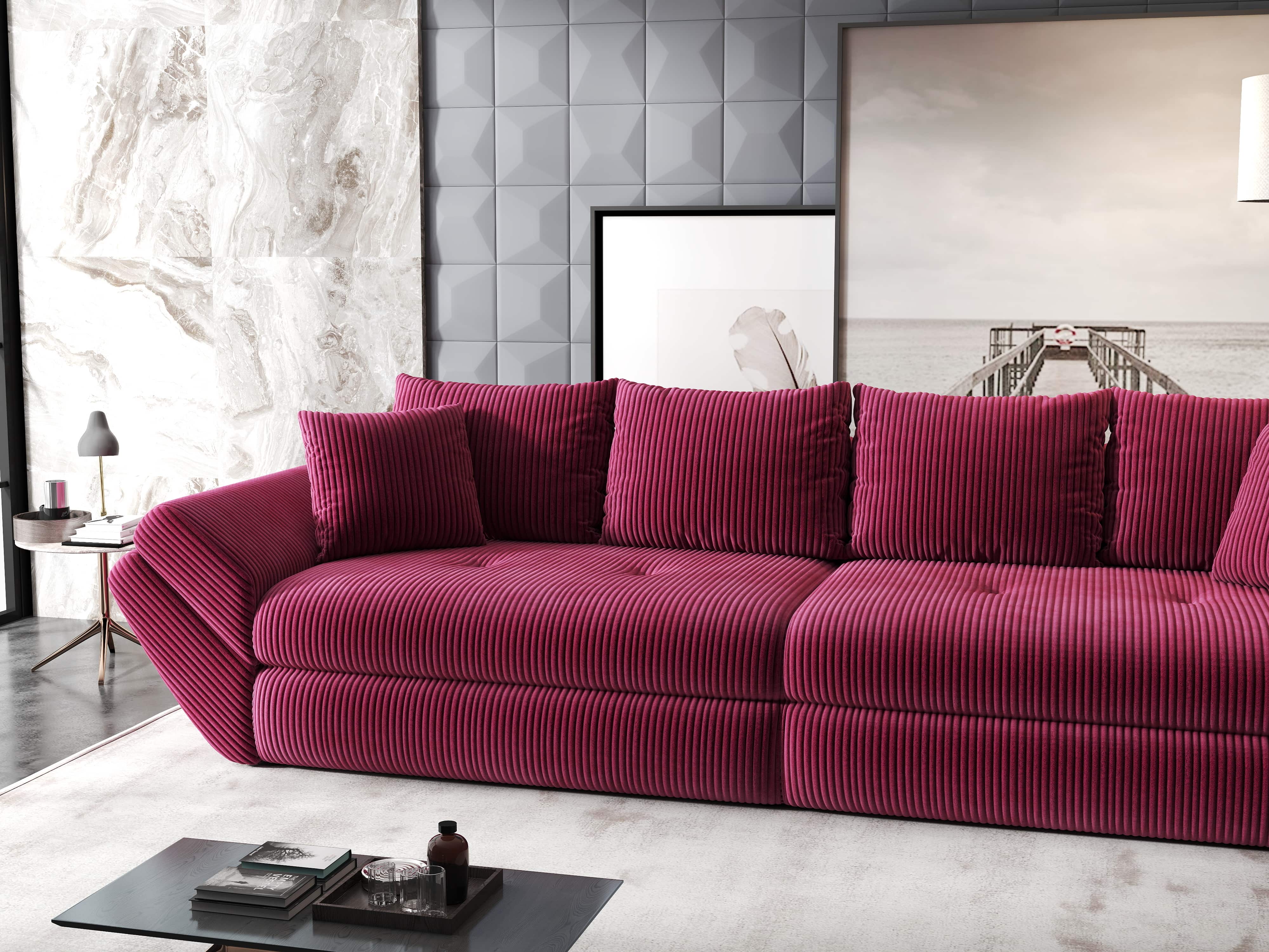 Canapea extensibilă dumonde cu ladă de depozitare si sezut confortabil din spuma HR, Loana Zoom Rosu 300x100 cm Fabrica