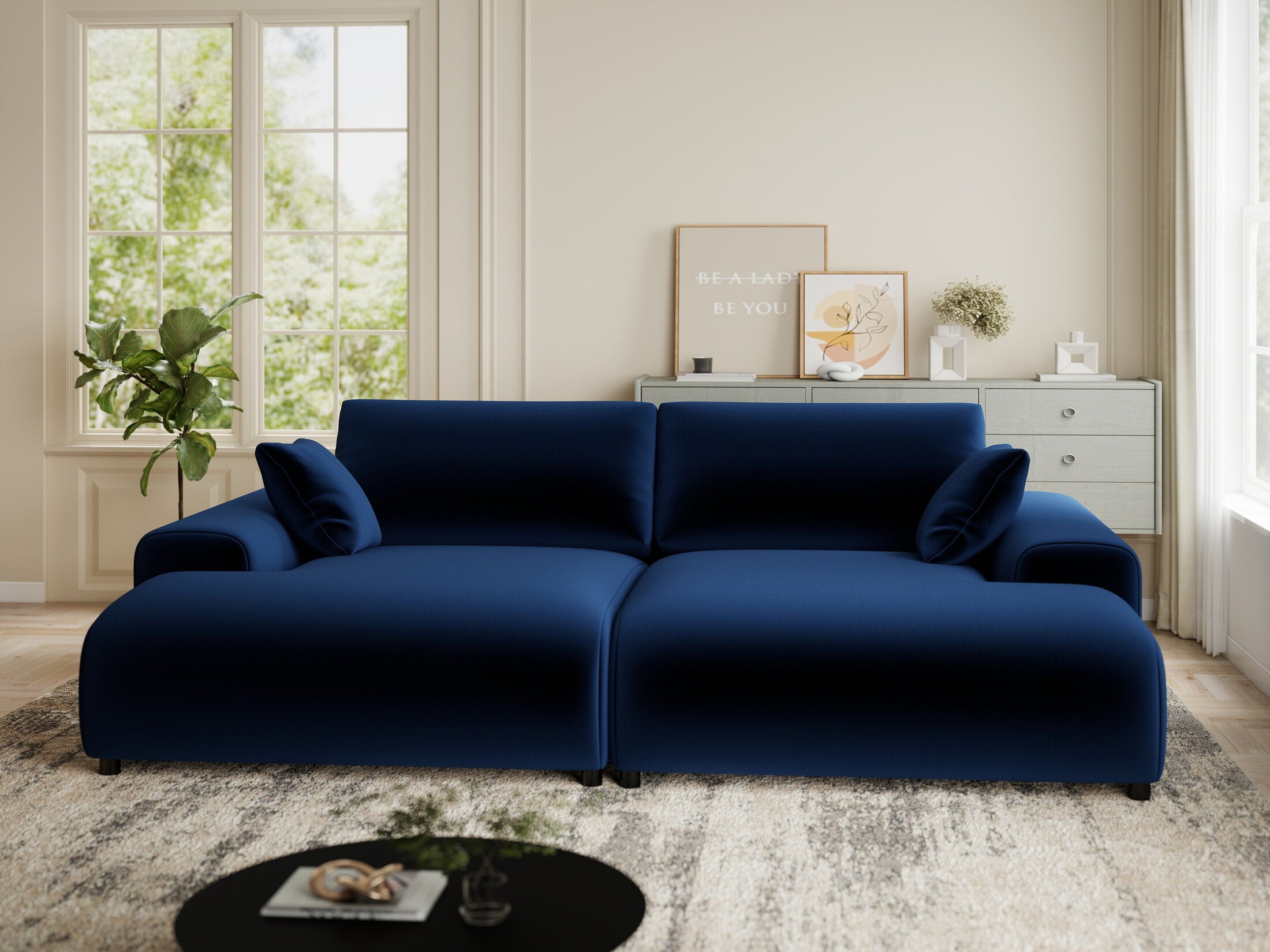 Canapea dumonde cu sezut confortabil din spuma HR, Hudson Royal Albastru Navy 237x144 cm