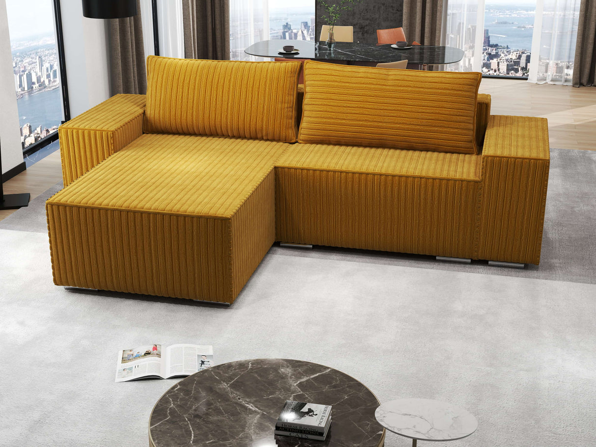 Colțar extensibil dumonde cu ladă de depozitare si sezut confortabil din spuma HR, Dream Ambience Mustar 290x185 cm Fabrica