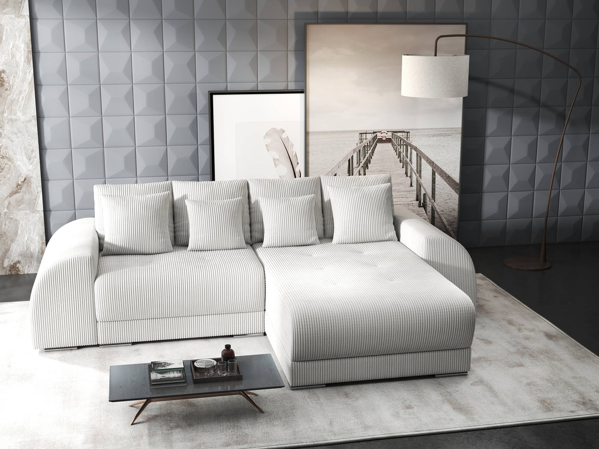Colțar extensibil dumonde cu ladă de depozitare si sezut confortabil din spuma HR, Verona Zoom Gri II 290x185 cm Fabrica