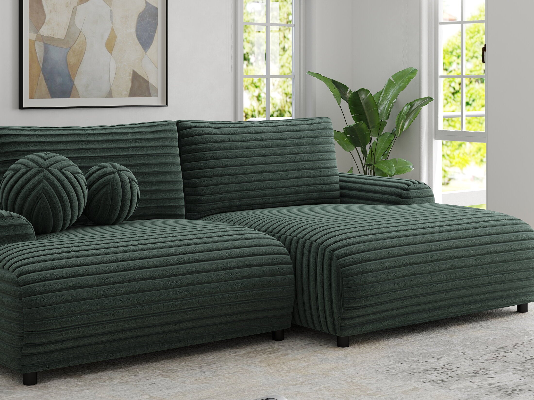 Colțar extensibil dumonde cu ladă de depozitare și șezut confortabil din spumă HR, Carlo Ambience Verde 240x145 cm II