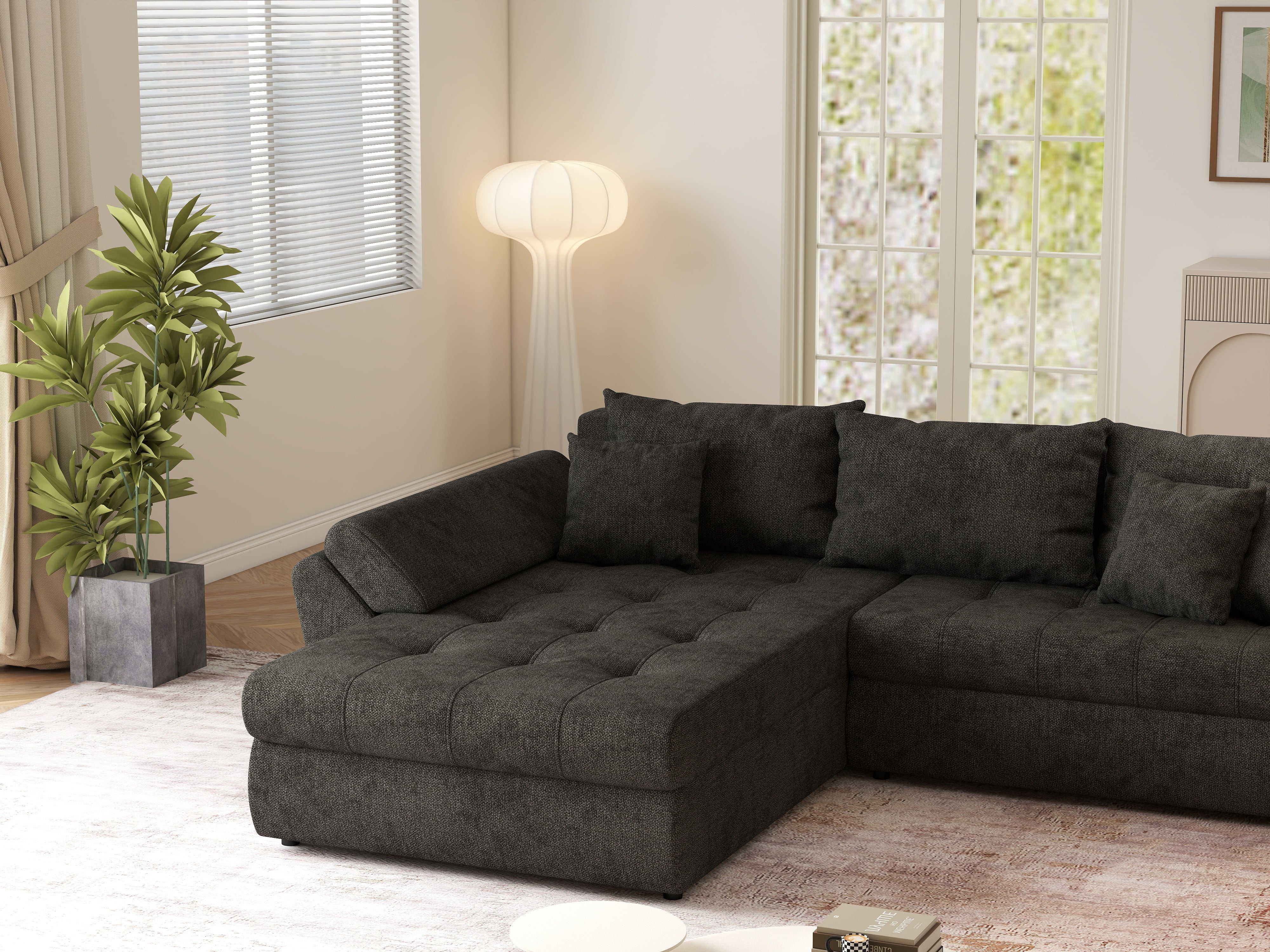 Colțar extensibil dumonde cu ladă de depozitare si sezut confortabil din spuma HR, Loana Negru II 270x185 cm Fabrica