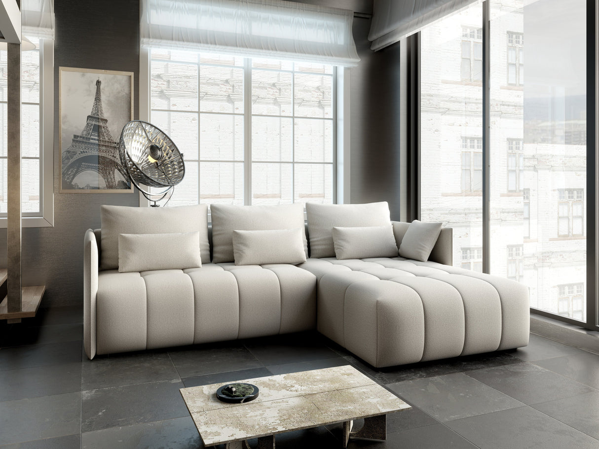 Colțar extensibil dumonde cu ladă de depozitare si sezut confortabil din spuma HR, Malta Beige II 235x185 cm Fabrica