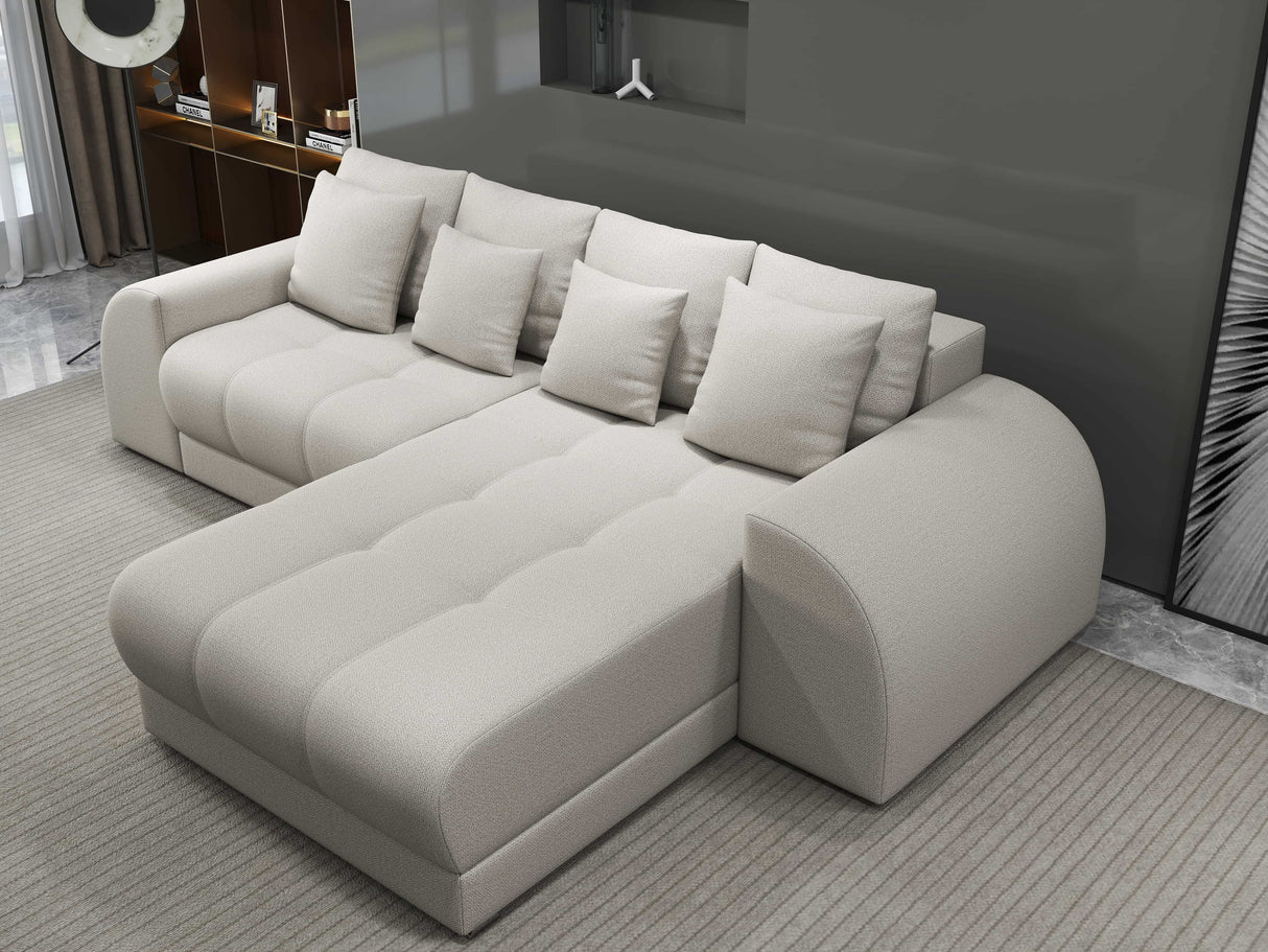 Colțar extensibil dumonde cu ladă de depozitare si sezut confortabil din spuma HR, Verona Enjoy Bej II 290x185 cm Fabrica