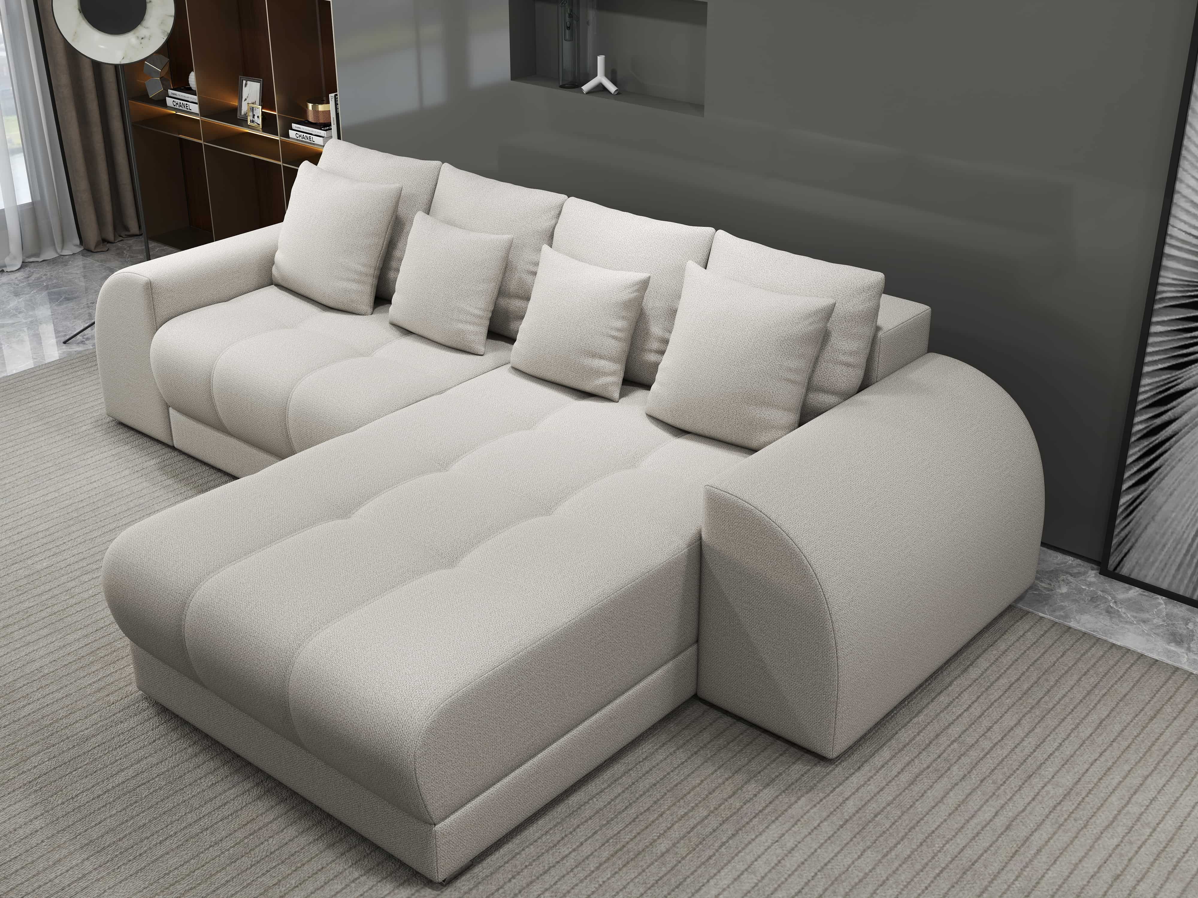Colțar extensibil dumonde cu ladă de depozitare si sezut confortabil din spuma HR, Verona Enjoy Bej II 290x185 cm Fabrica