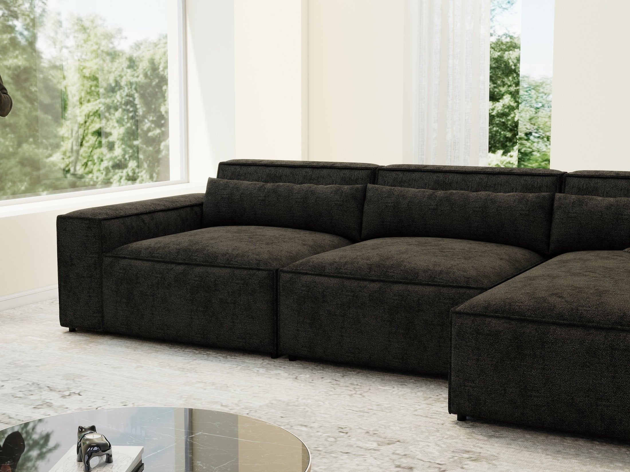 Colțar dumonde cu sezut confortabil din spuma HR, Marvelo XL Enjoy Black 366x175 cm II