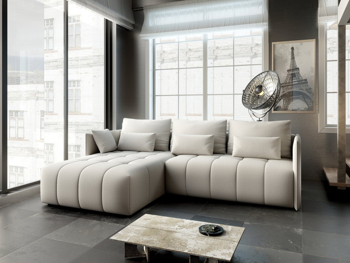 Colțar extensibil dumonde cu ladă de depozitare si sezut confortabil din spuma HR, Malta Beige 235x185 cm Fabrica
