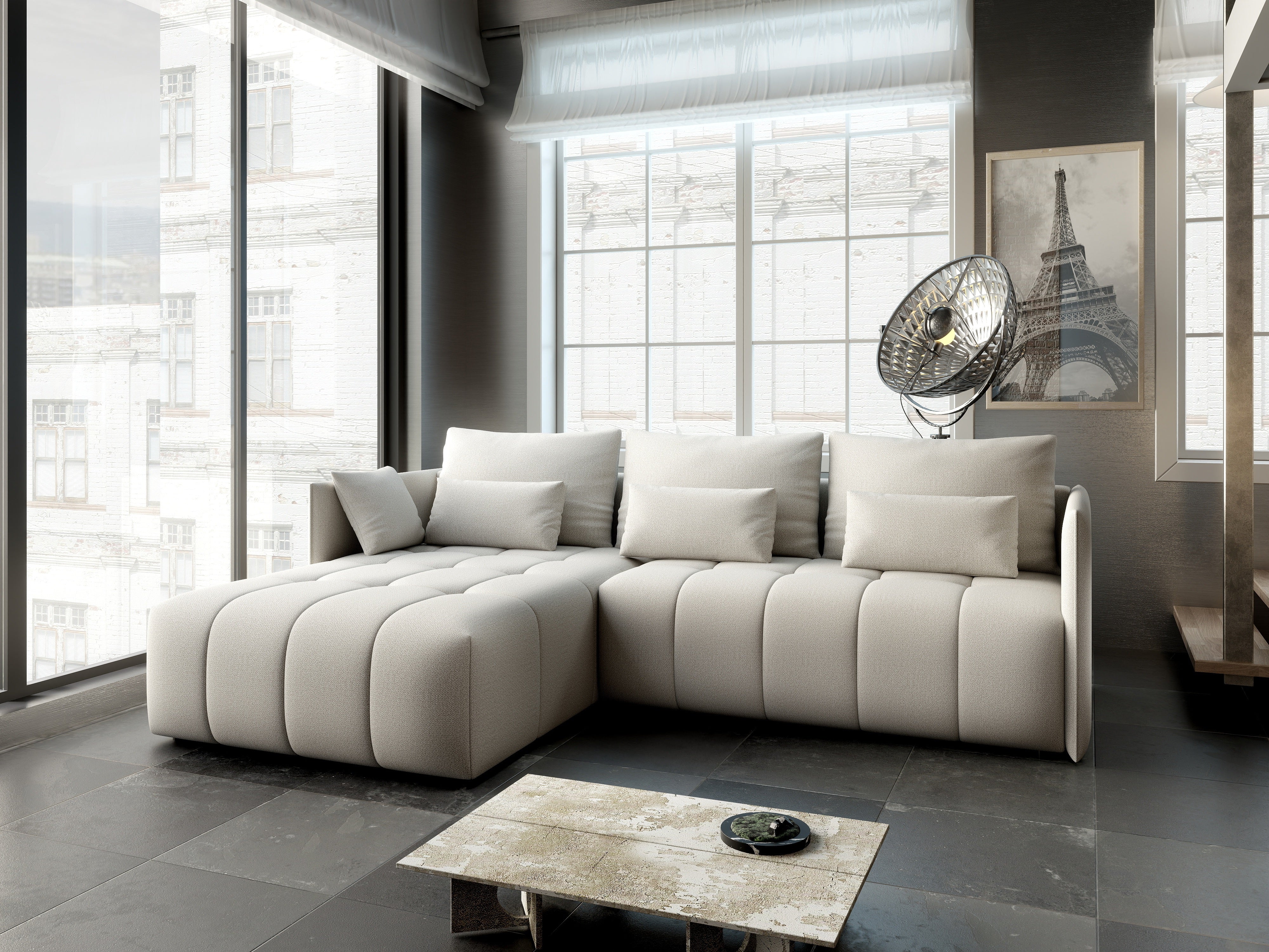 Colțar extensibil dumonde cu ladă de depozitare si sezut confortabil din spuma HR, Malta Beige 235x185 cm Fabrica