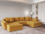 Colțar extensibil dumonde cu ladă de depozitare si sezut confortabil din spuma HR, Loana Royal Mustar U 355x185 cm Fabrica