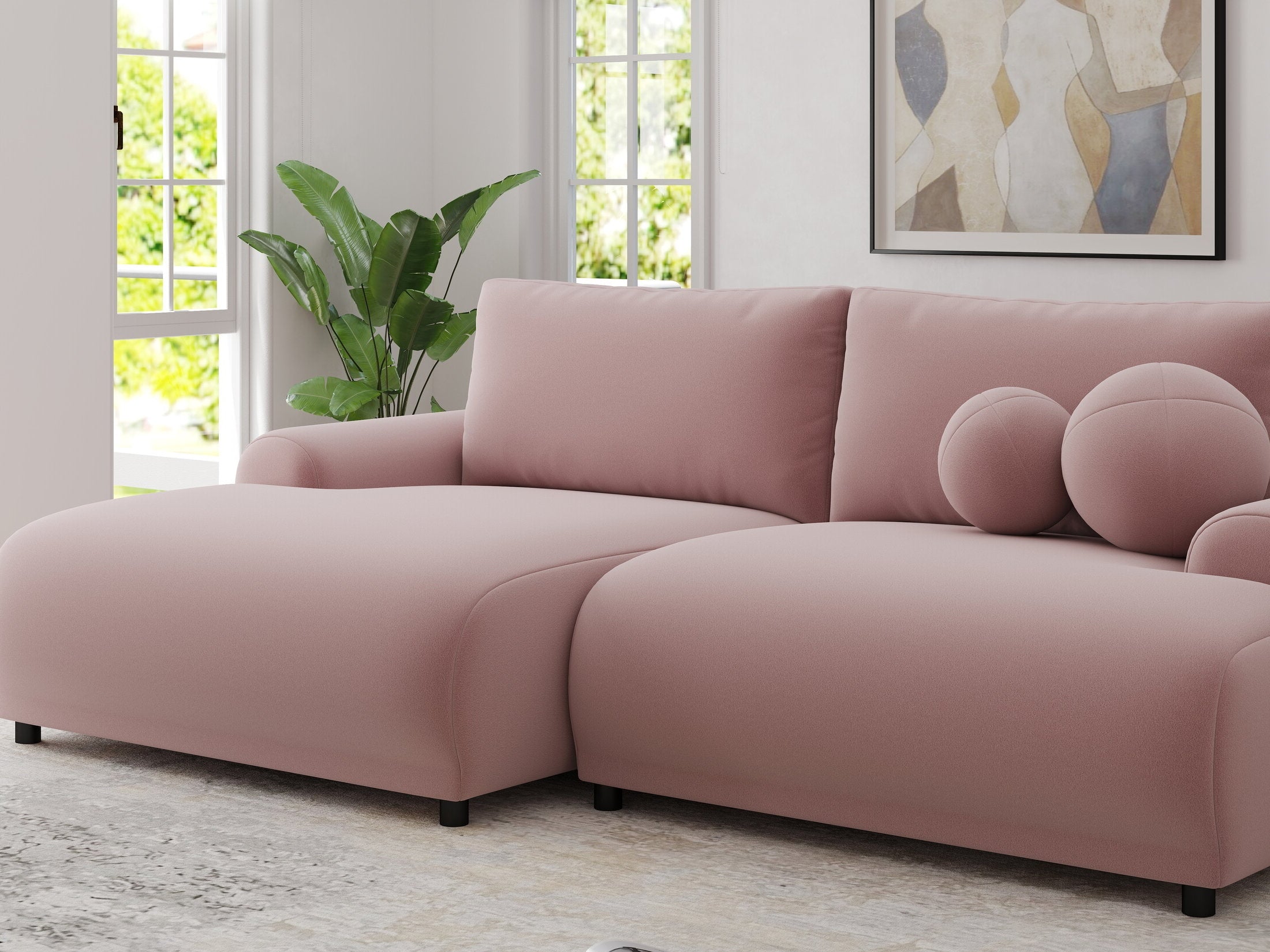 Colțar extensibil dumonde cu ladă de depozitare și șezut confortabil din spumă HR, Carlo Royal Roz 240x145 cm