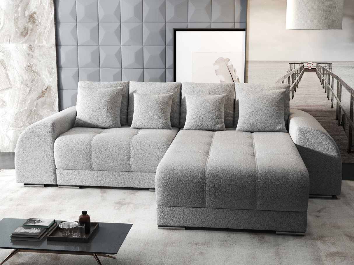 Colțar extensibil dumonde cu ladă de depozitare si sezut confortabil din spuma HR, Verona Euphoria Gri II 290x185 cm Fabrica