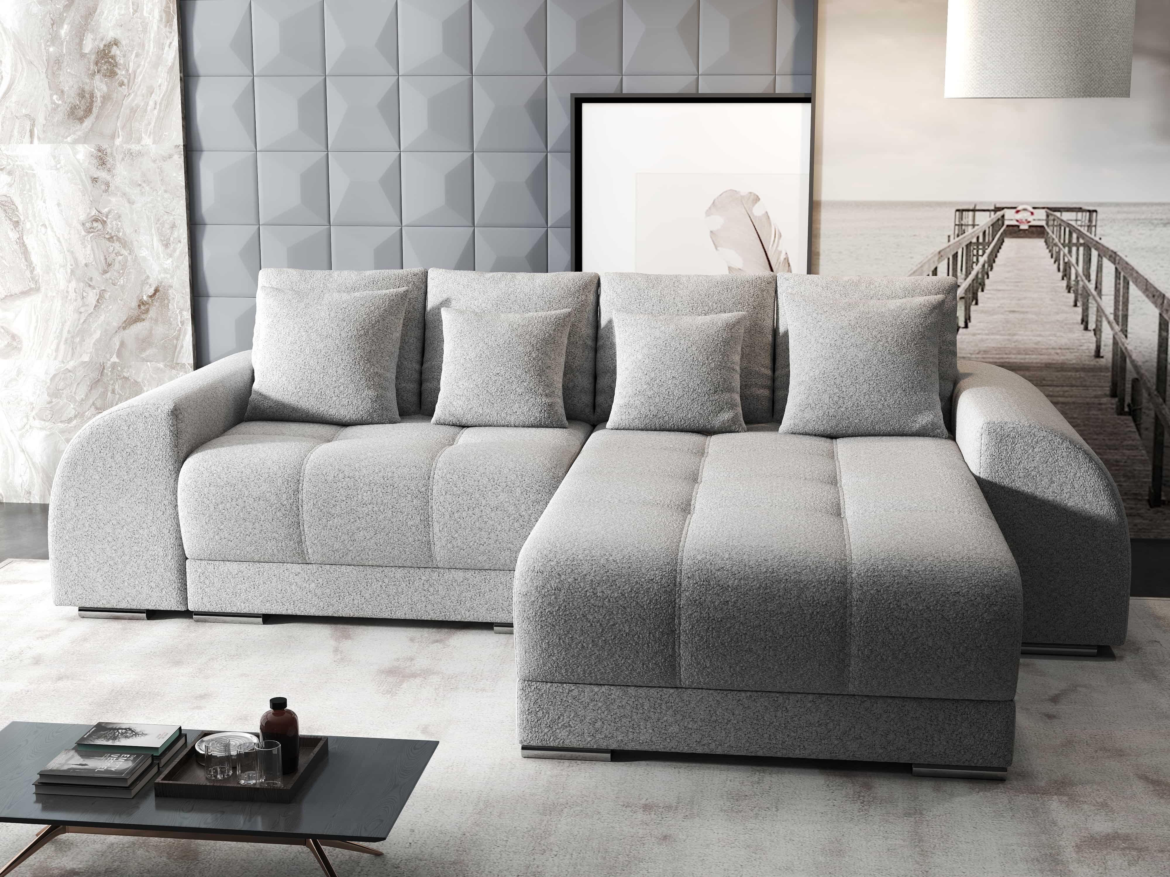 Colțar extensibil dumonde cu ladă de depozitare si sezut confortabil din spuma HR, Verona Euphoria Gri II 290x185 cm Fabrica