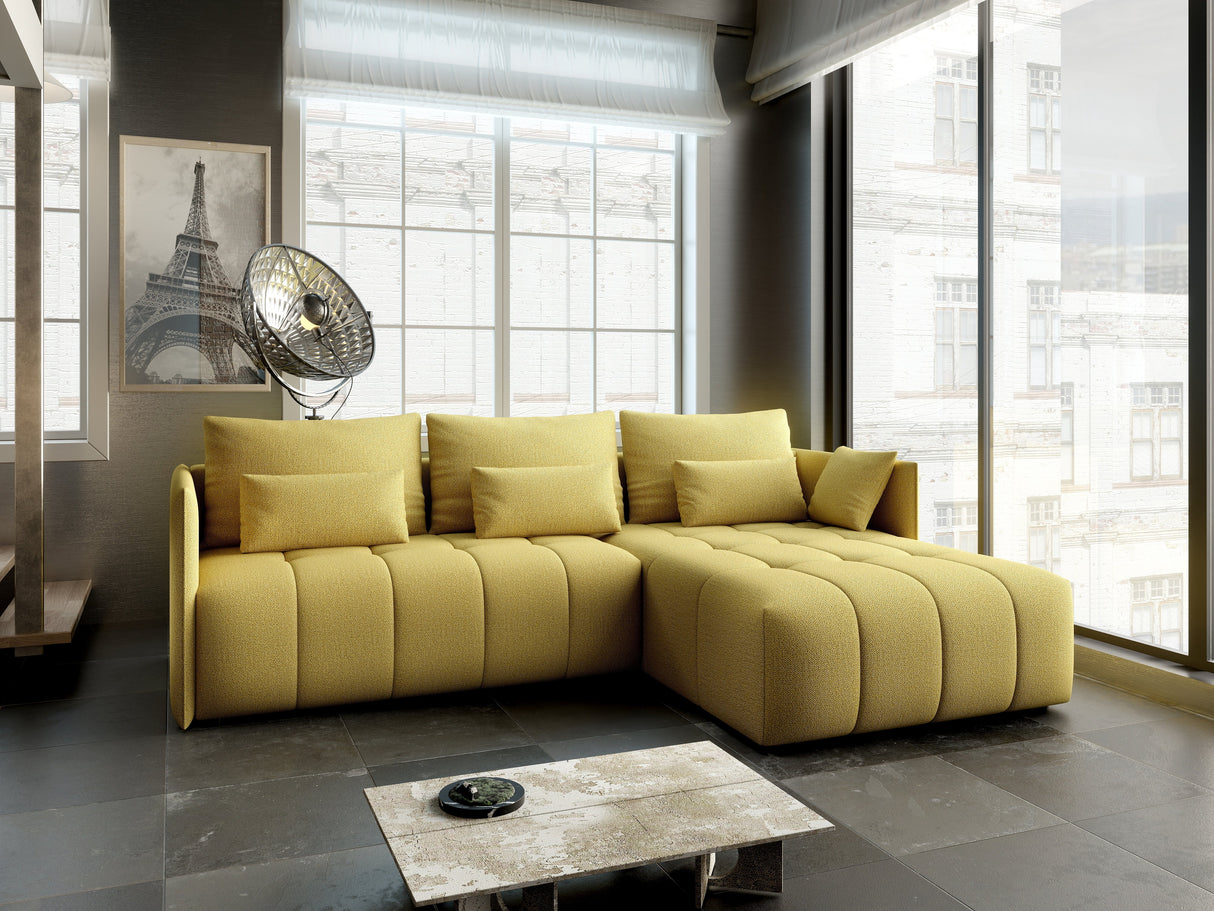 Colțar extensibil dumonde cu ladă de depozitare si sezut confortabil din spuma HR, Malta Galben II 235x185 cm Fabrica