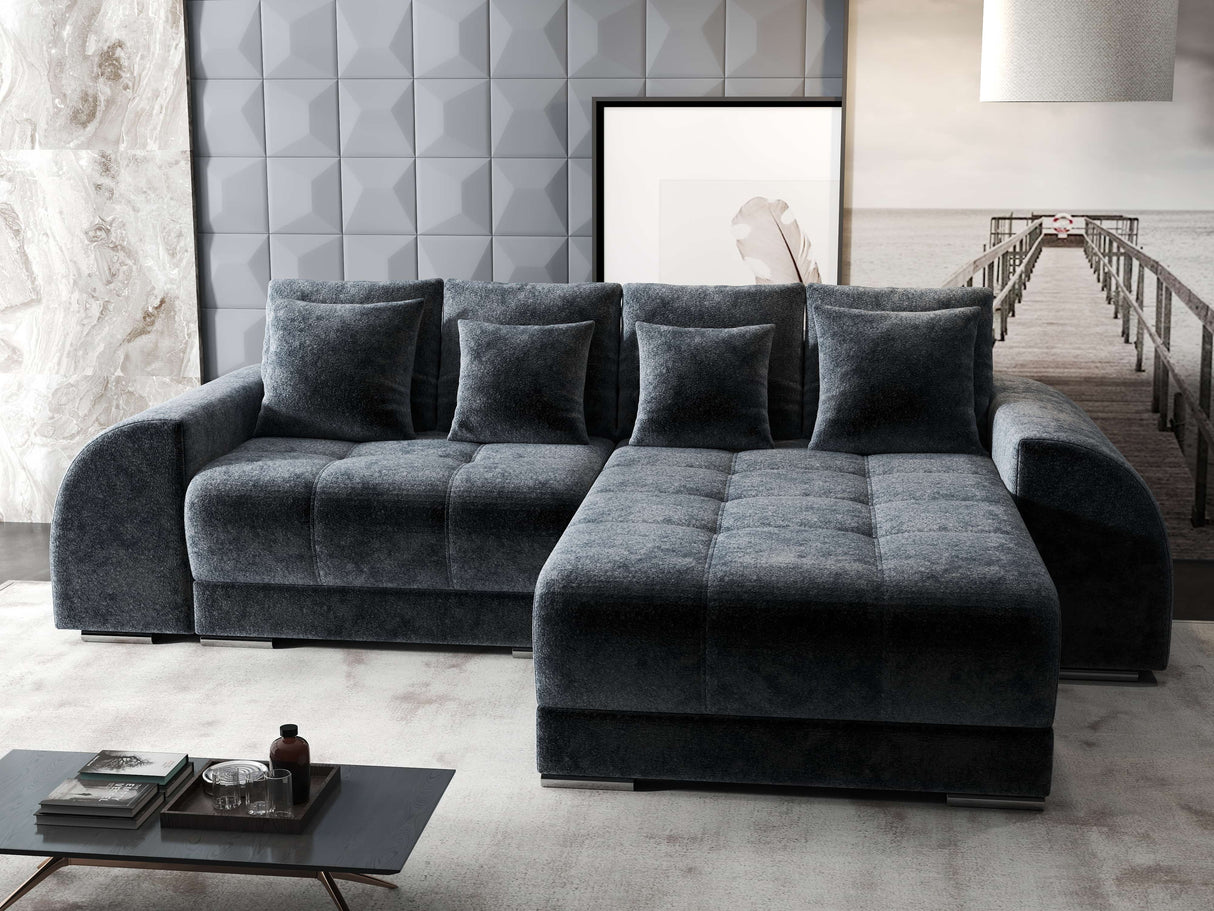 Colțar extensibil dumonde cu ladă de depozitare si sezut confortabil din spuma HR, Verona Euphoria Gri Grafit II 290x185 cm Fabrica