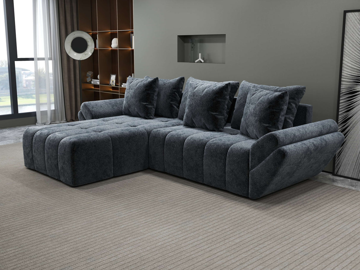 Colțar extensibil dumonde cu ladă de depozitare si sezut confortabil din spuma HR, Berlin Euphoria Gri Grafit 280x185 cm Fabrica