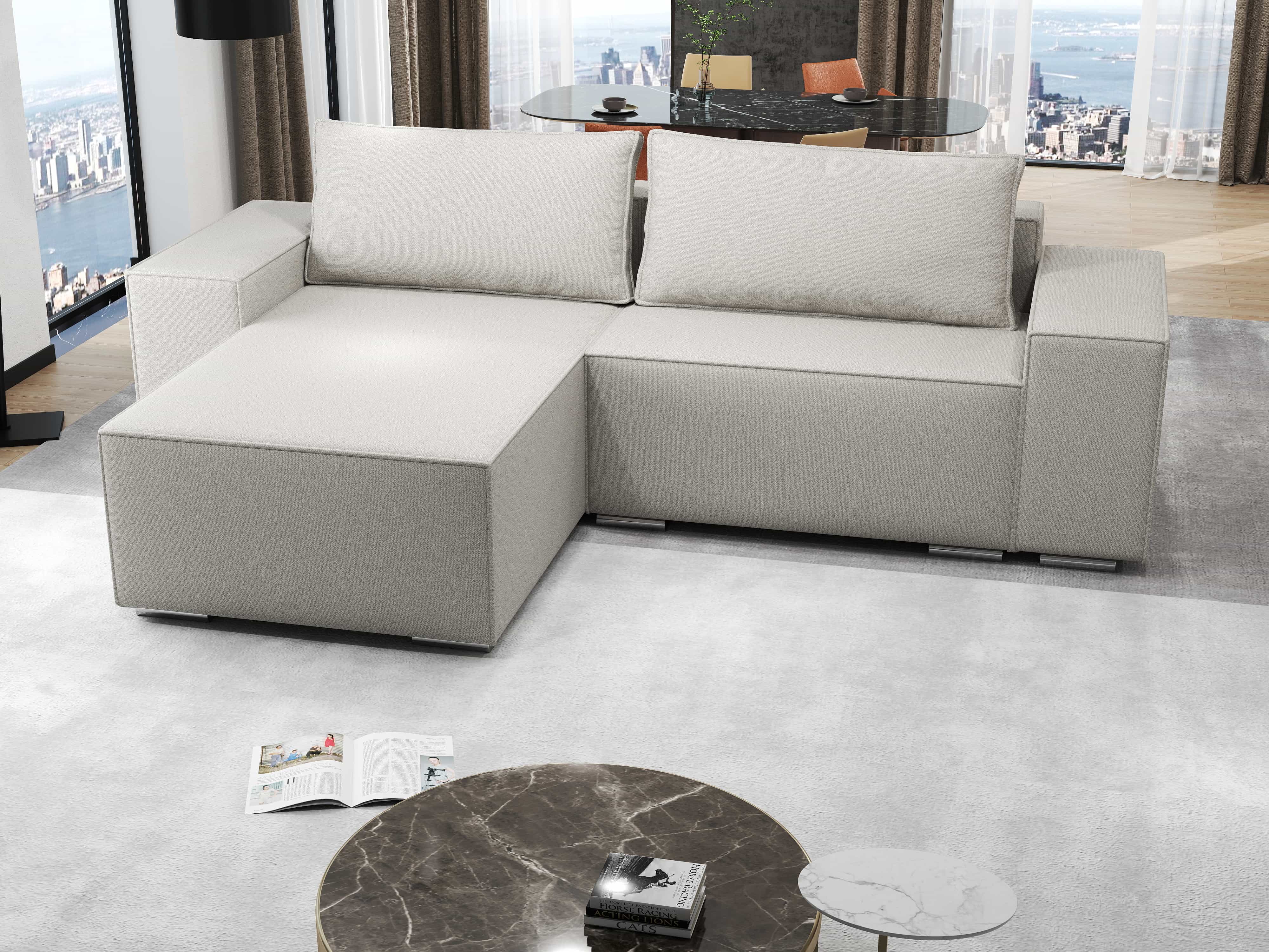 Colțar extensibil dumonde cu ladă de depozitare si sezut confortabil din spuma HR, Dream Enjoy Bej 290x185 cm Fabrica