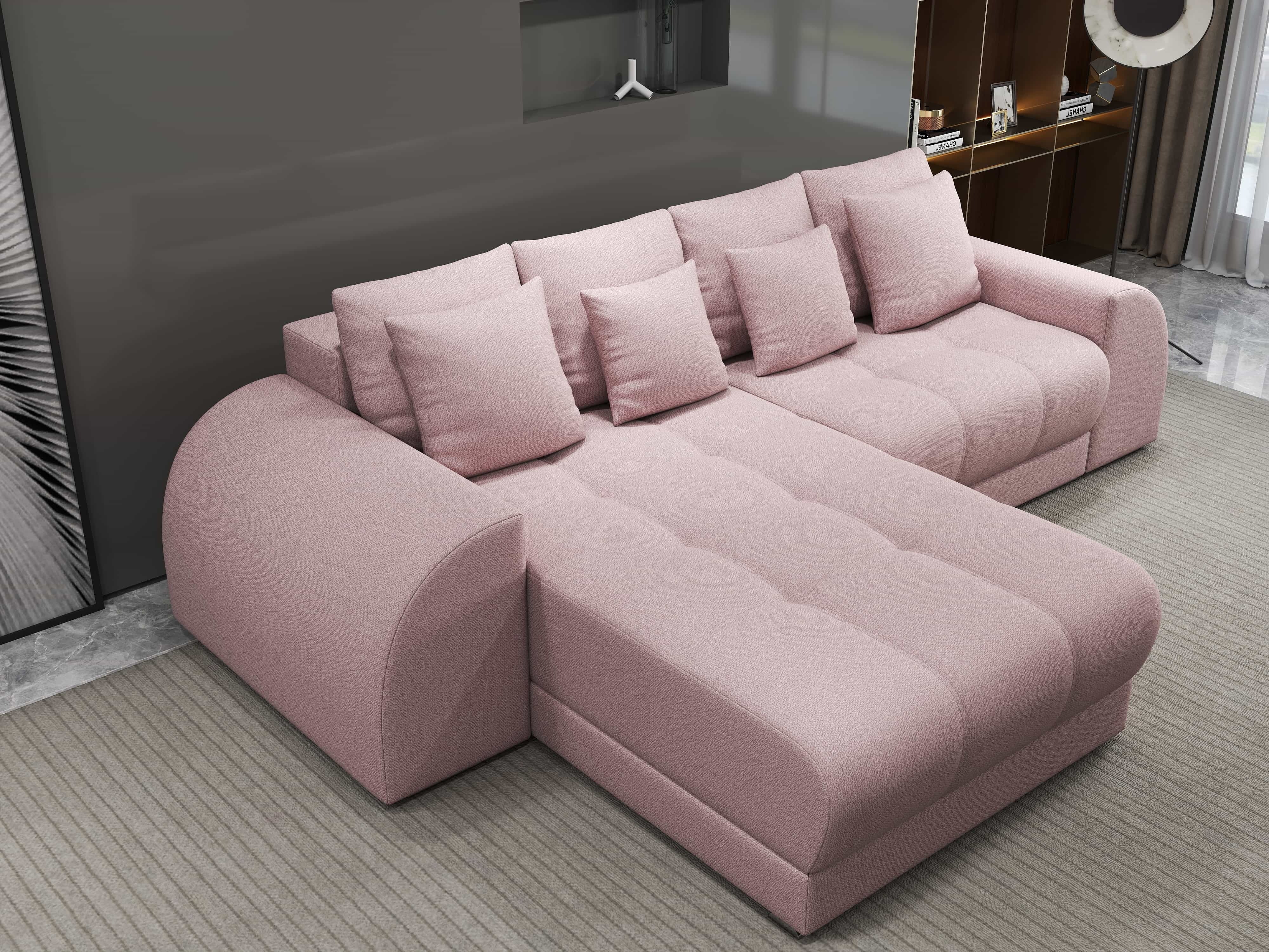 Colțar extensibil dumonde cu ladă de depozitare si sezut confortabil din spuma HR, Verona Enjoy Roz 290x185 cm Fabrica