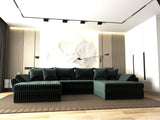 Colțar extensibil dumonde cu ladă de depozitare si sezut confortabil din spuma HR, Loana U Verde Ambience 355x185 cm Fabrica
