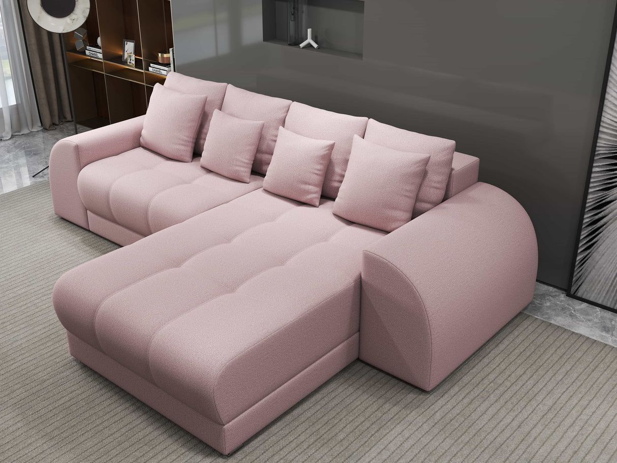 Colțar extensibil dumonde cu ladă de depozitare si sezut confortabil din spuma HR, Verona Enjoy Roz II 290x185 cm Fabrica