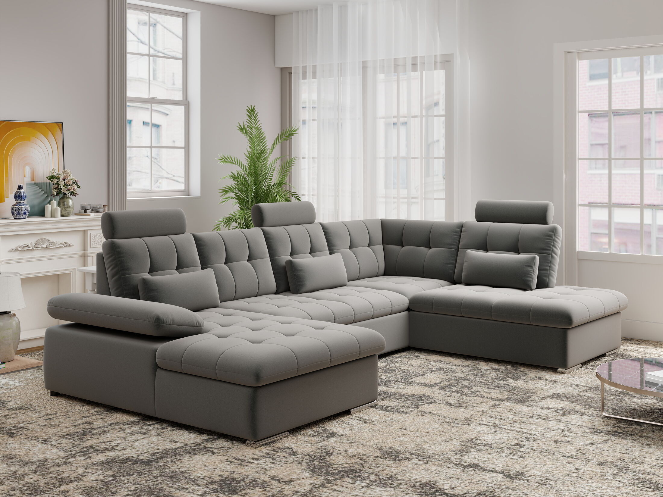 Colțar extensibil dumonde cu ladă de depozitare și șezut confortabil din spumă HR, Merkur U Royal Antracit 324x218 cm