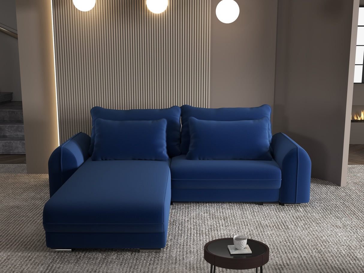 Colțar extensibil dumonde cu ladă de depozitare si sezut confortabil din spuma HR, Denver Royal Albastru 275x185 cm Fabrica