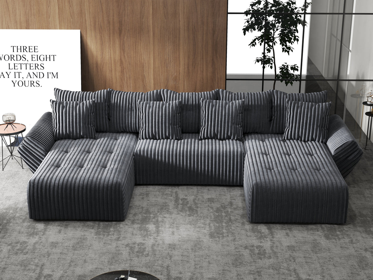 Colțar extensibil dumonde cu ladă de depozitare si sezut confortabil din spuma HR, Berlin U Gri Ambience 380x180 cm Fabrica