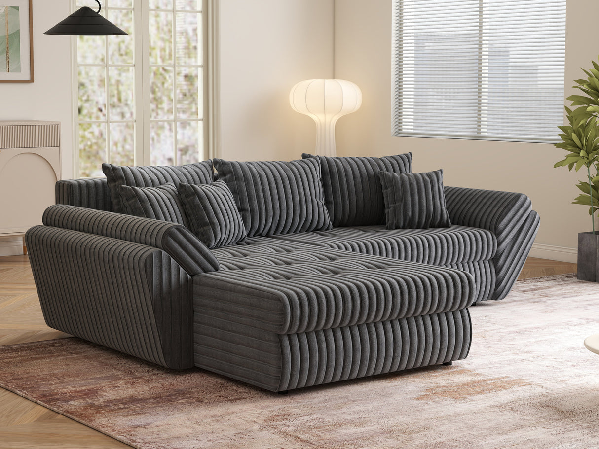 Colțar extensibil dumonde cu ladă de depozitare si sezut confortabil din spuma HR, Loana Gri Ambience 270x185 cm Fabrica