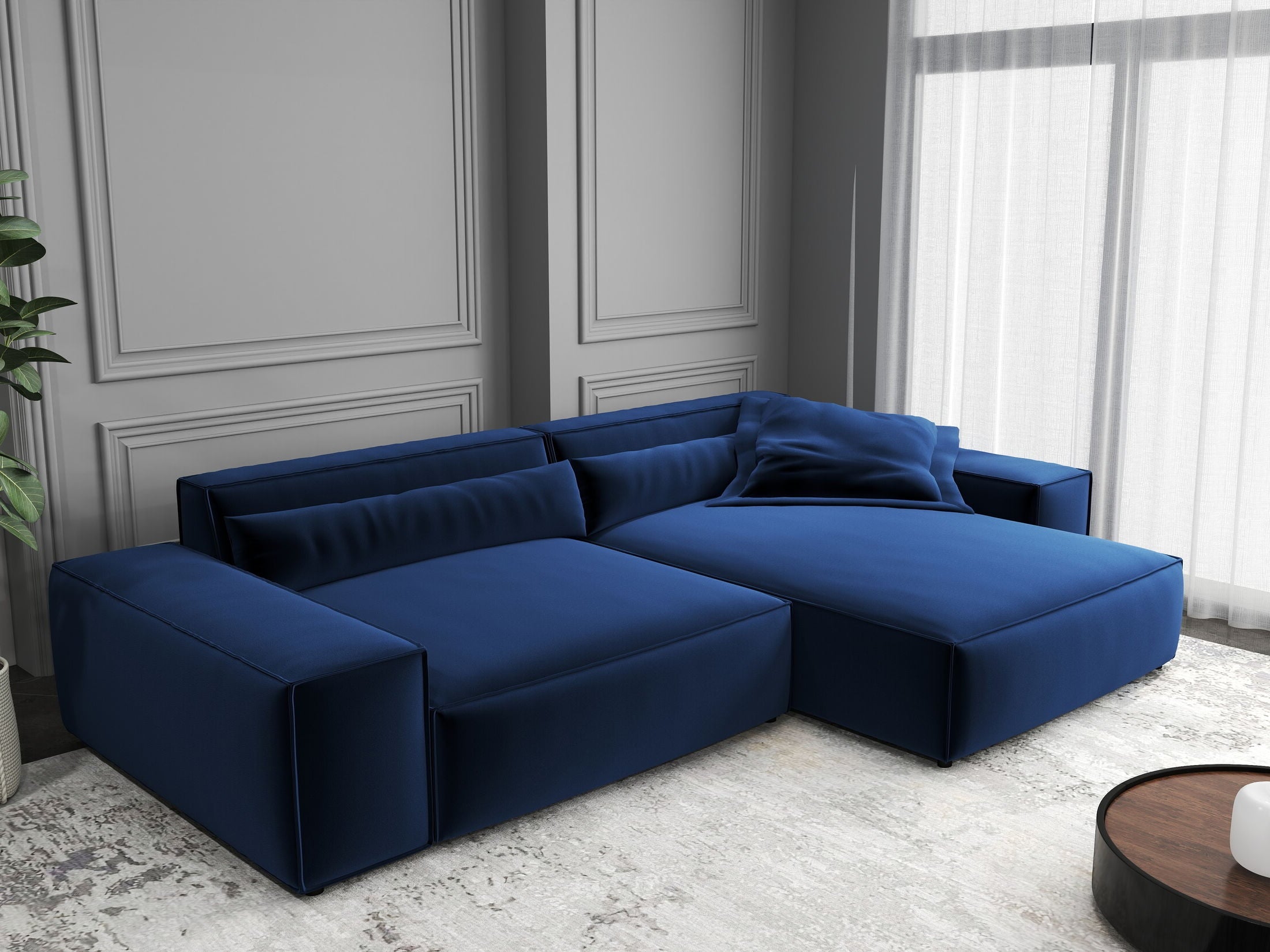 Colțar dumonde cu șezut confortabil din spumă HR, Marvelo Royal Albastru Navy 264x175 cm II