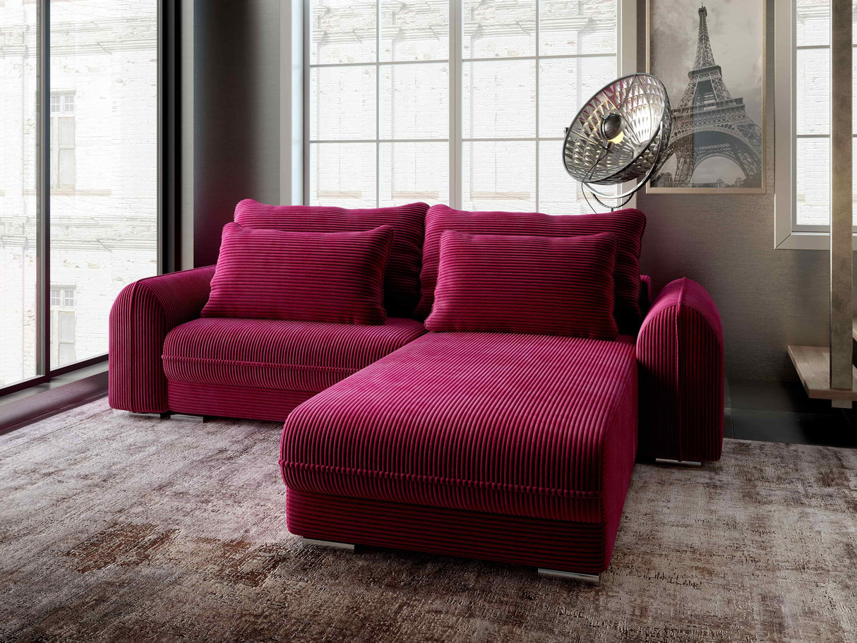 Colțar extensibil dumonde cu ladă de depozitare si sezut confortabil din spuma HR, Denver Zoom Rosu 275x185 cm II Fabrica