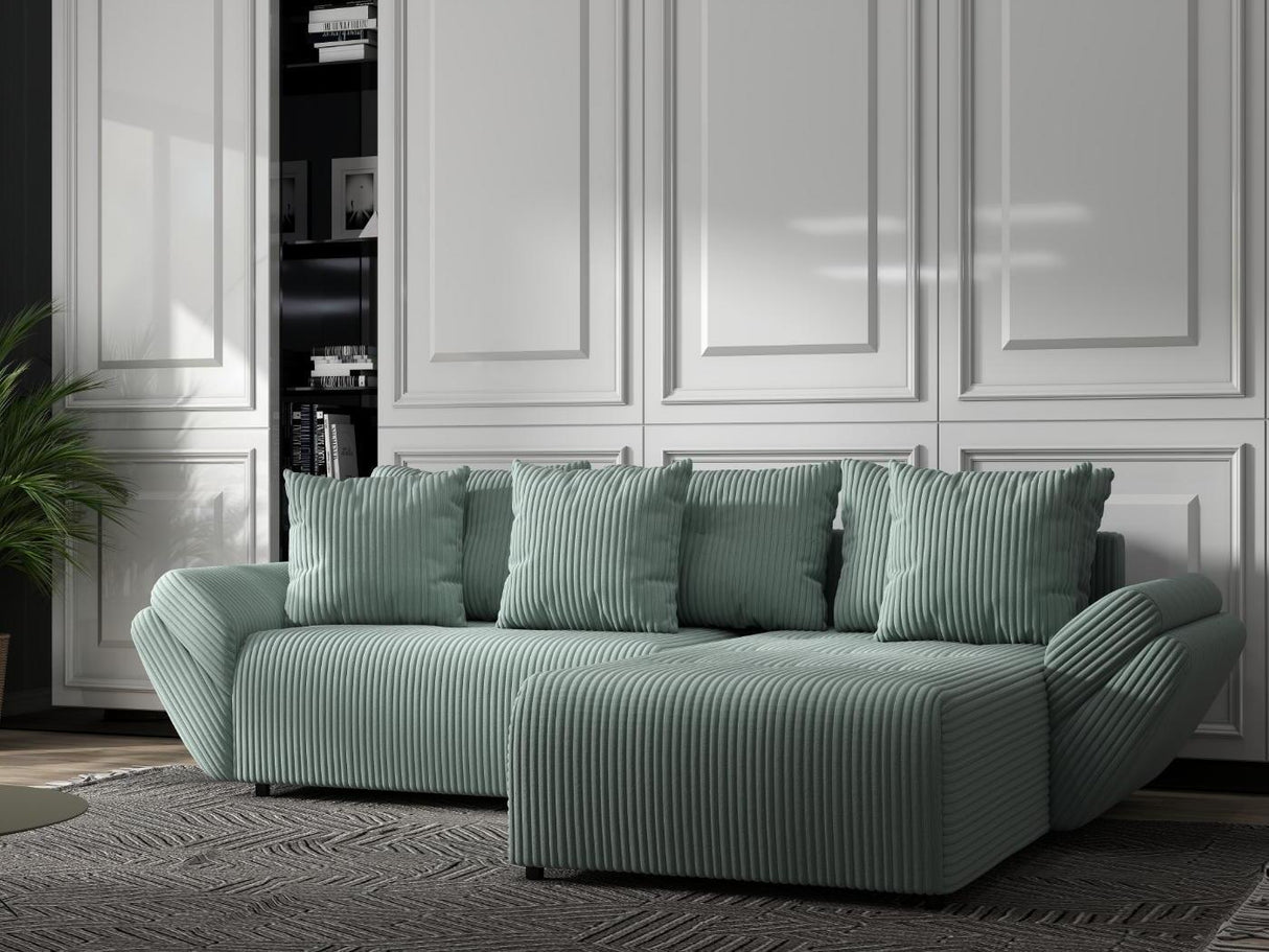 Colțar extensibil dumonde cu ladă de depozitare si sezut confortabil din spuma HR, Berlin Ambience Verde Mint 280x185 cm II Fabrica